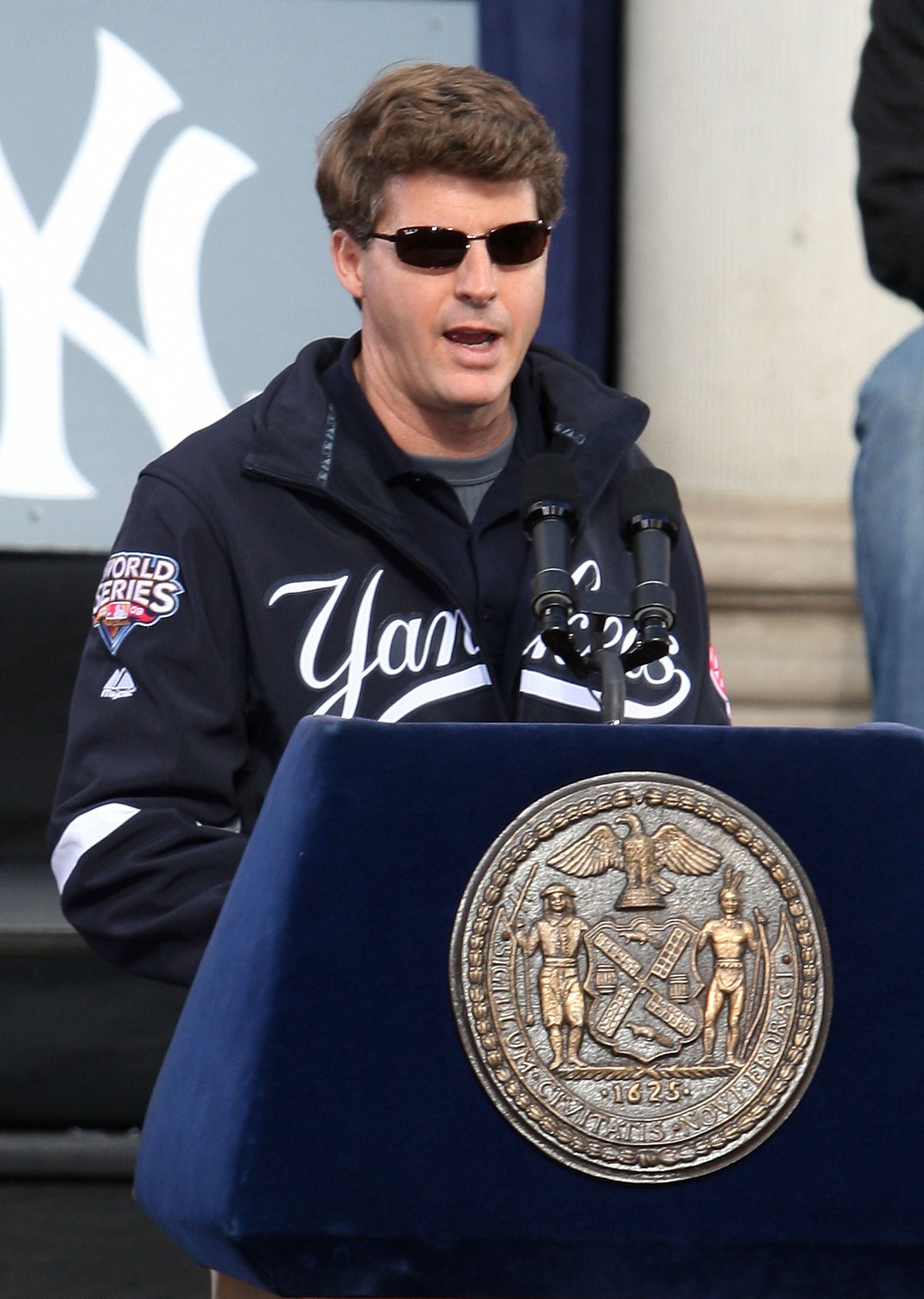 NEW YORK - NOVEMBER 06:  Managing General Partner Hal Steinbrenner of the New York Yankees speaks during the New York Yankees World Series Victory Celebration at City Hall on November 6, 2009 in New York, New York.  (Photo by Jim McIsaac/Getty Images)