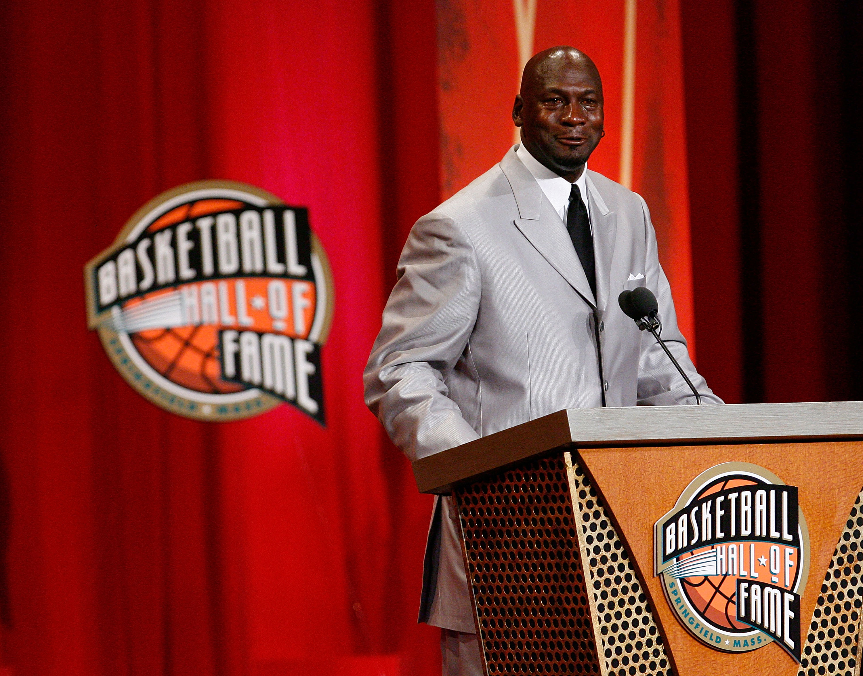 SPRINGFIELD, MA - SEPTEMBER 11: Michael Jordan to the Naismith Memorial Basketball Hall of Fame speaks during an induction ceremony on September 11, 2009 in Springfield, Massachusetts. NOTE TO USER: User expressly acknowledges and agrees that, by download