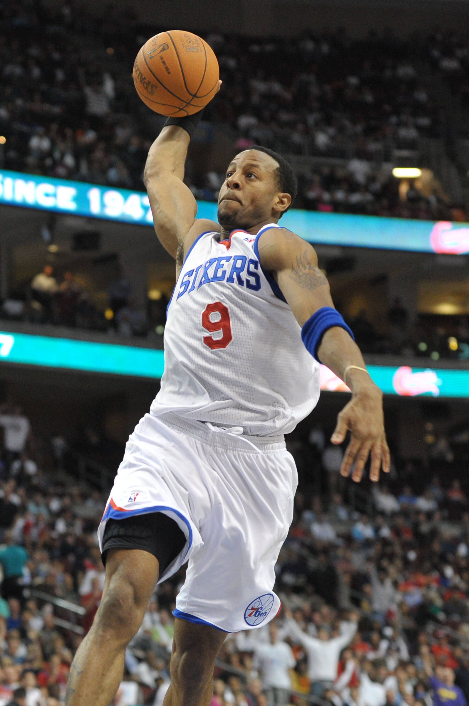 PHILADELPHIA - OCTOBER 27:  Andre Iguodala #9 of the Philadelphia 76ers in action during the game against the Miami Heat at the Wells Fargo Center on October 27, 2010 in Philadelphia, Pennsylvania. NOTE TO USER: User expressly acknowledges and agrees that