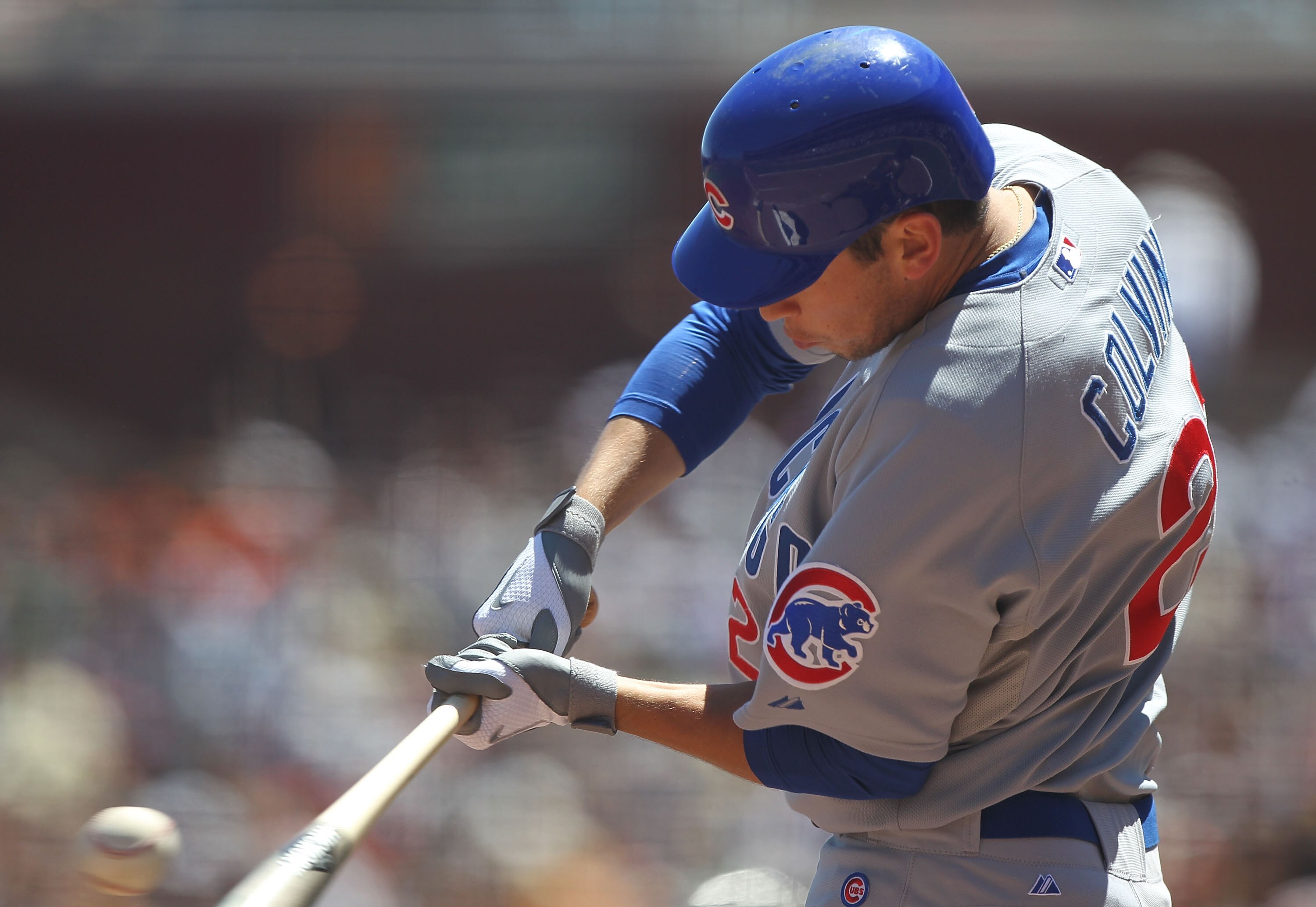 SAN FRANCISCO - AUGUST 12:  Tyler Colvin #21 of the Chicago Cubs bats against the San Francisco Giants during an MLB game at AT&T Park on August 12, 2010 in San Francisco, California.  (Photo by Jed Jacobsohn/Getty Images)