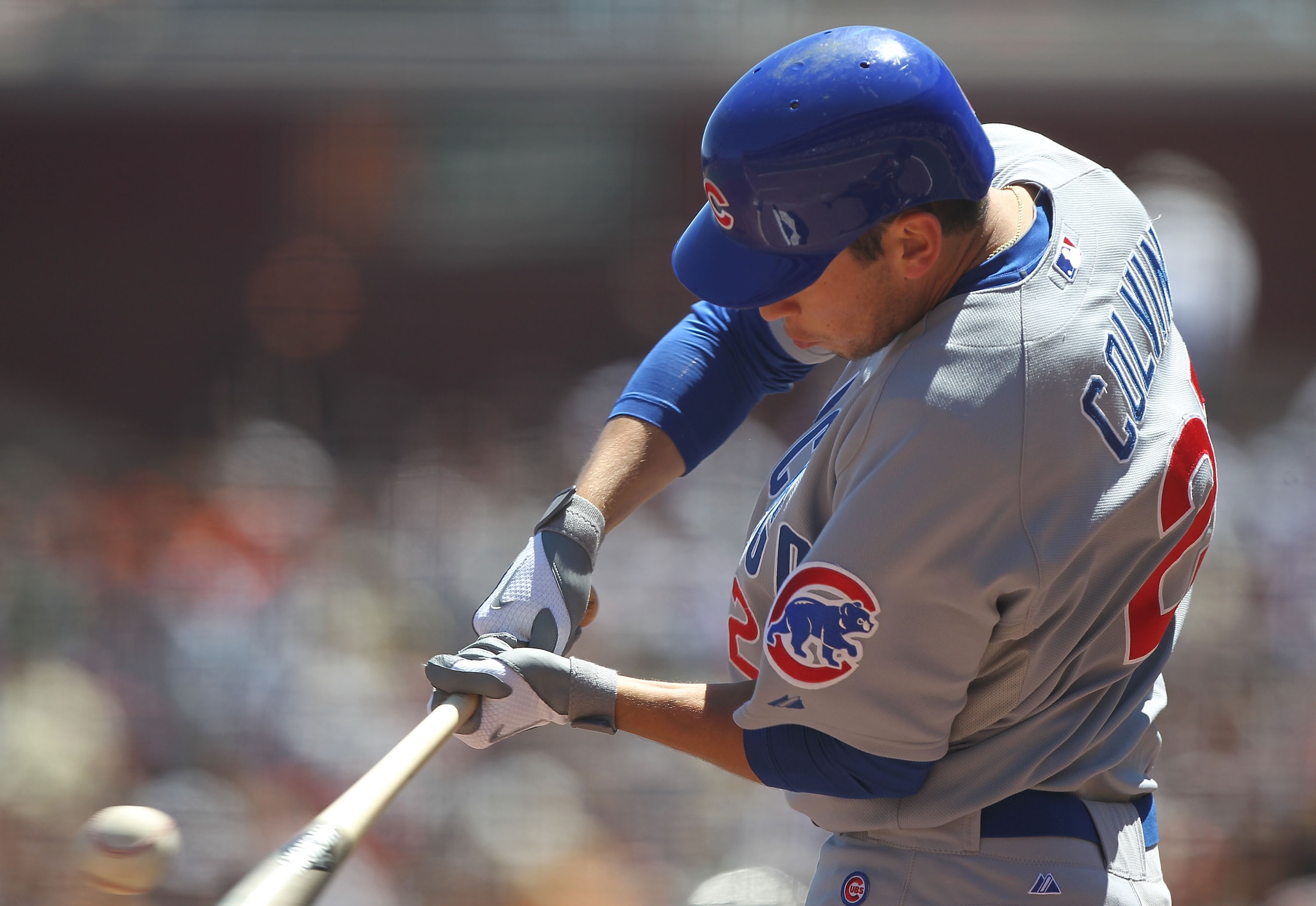 SAN FRANCISCO - AUGUST 12:  Tyler Colvin #21 of the Chicago Cubs bats against the San Francisco Giants during an MLB game at AT&T Park on August 12, 2010 in San Francisco, California.  (Photo by Jed Jacobsohn/Getty Images)