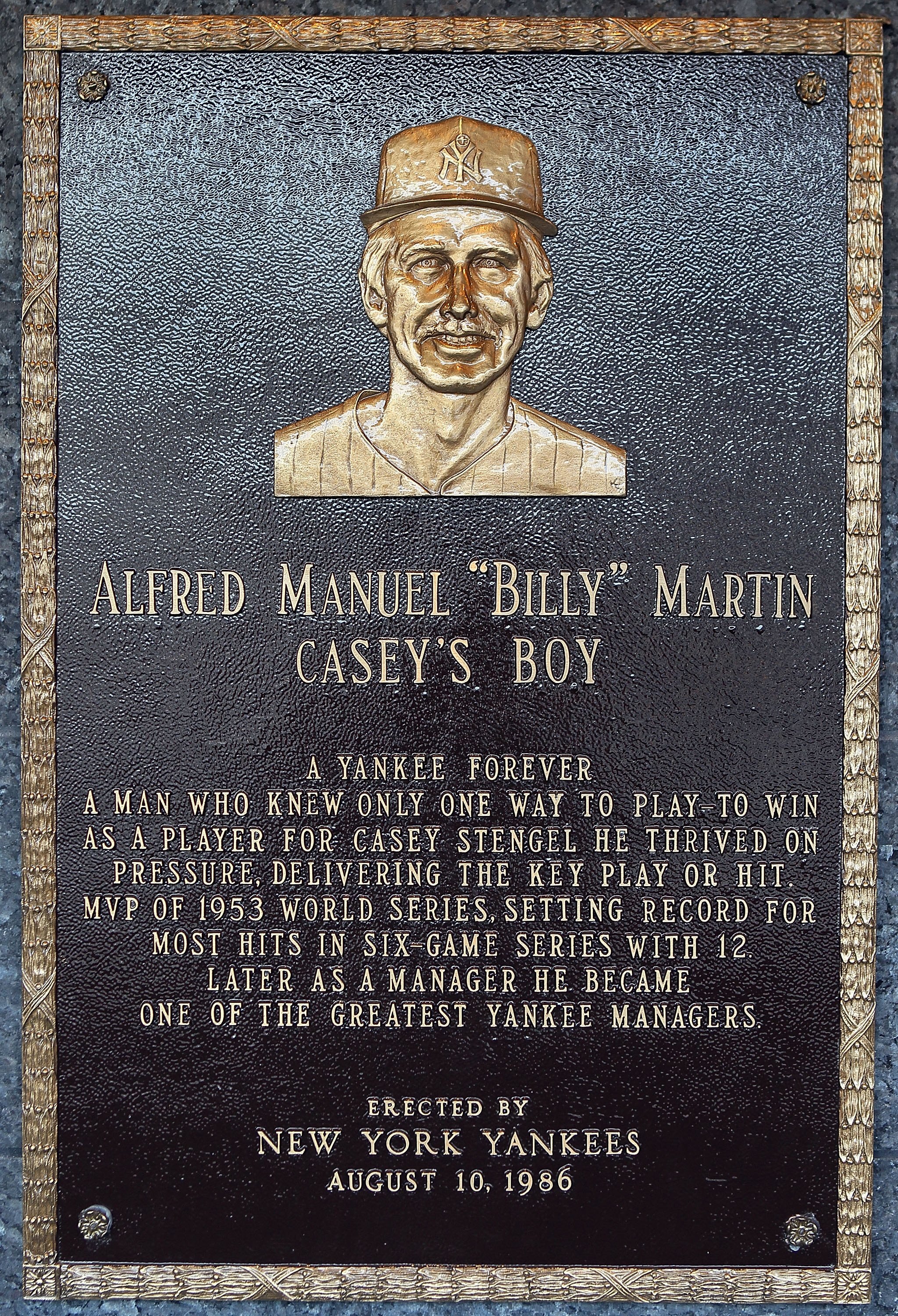 New York Yankees manager Billy Martin, right, joins Phil Rizzuto's