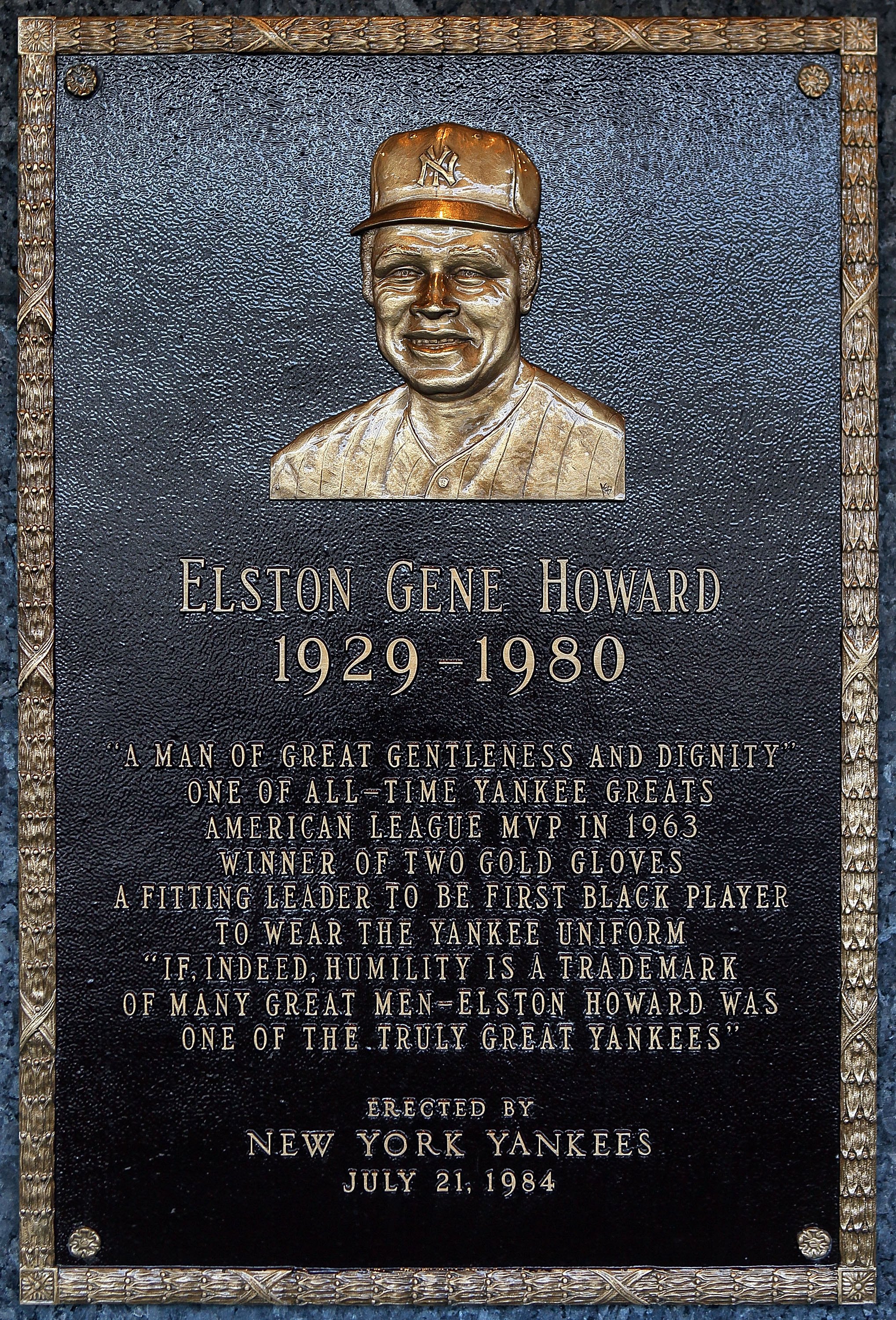 NEW YORK - MAY 02:  The plaque of Elston Howard is seen in Monument Park at Yankee Stadium prior to the game between the New York Yankees and the Chicago White Sox on May 2, 2010 in the Bronx borough of New York City. The Yankees defeated the White Sox 12