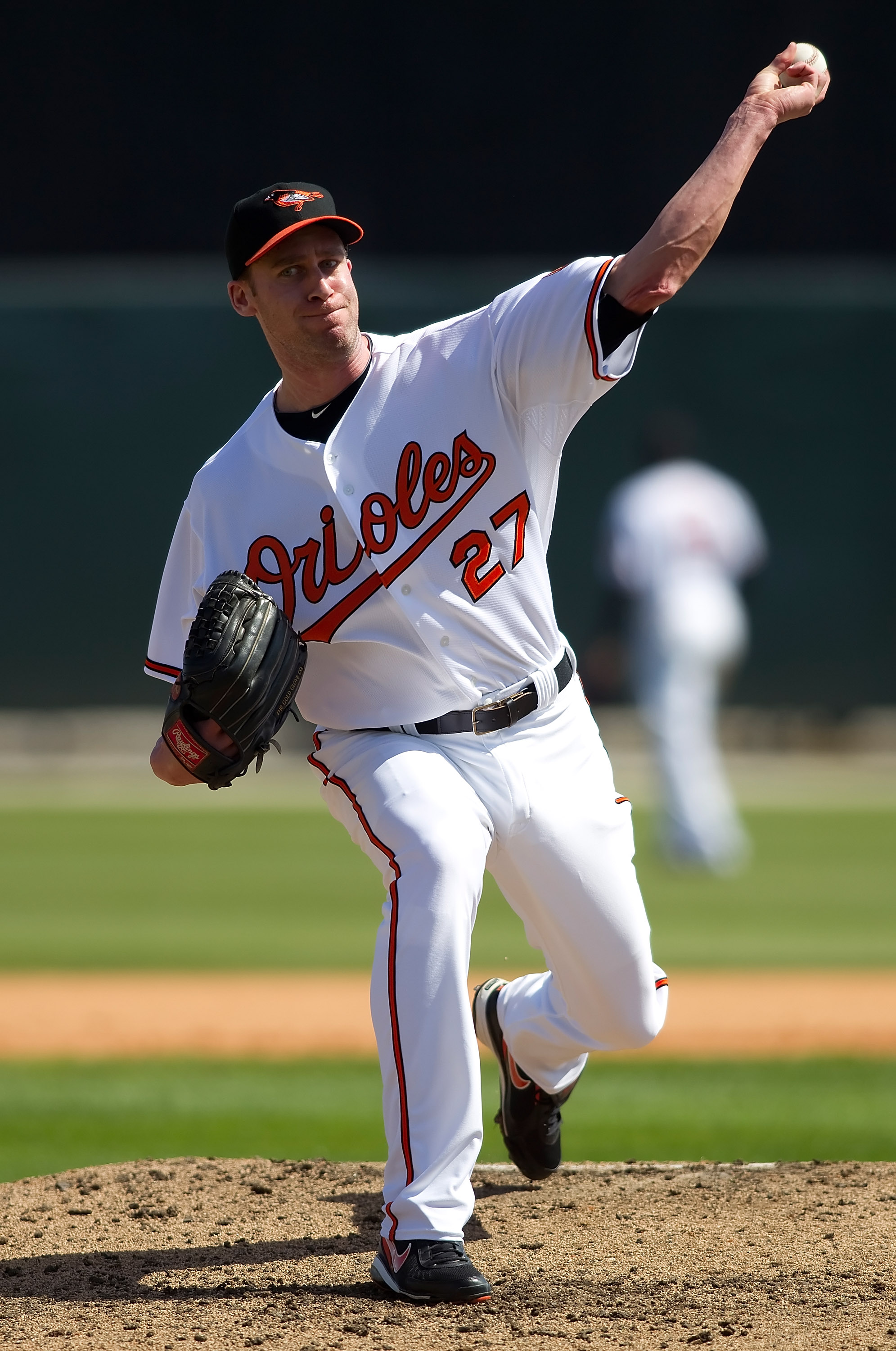 SARASOTA, FL - MARCH 07:  Pitcher Mark Hendrickson #27 of the Baltimore Orioles pitches against the Boston Red Sox during a Grapefruit League Spring Training Game at Ed Smith Stadium on March 7, 2010 in Sarasota, Florida.  (Photo by J. Meric/Getty Images)