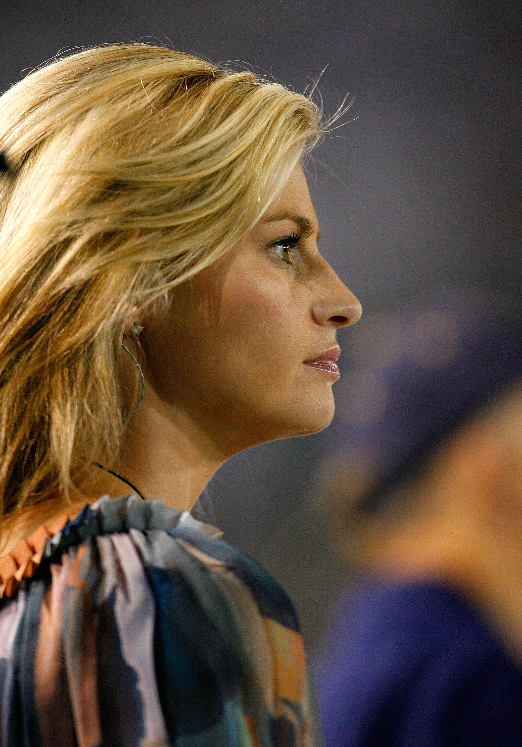 ATLANTA - SEPTEMBER 10:  ESPN sportscaster Erin Andrews watches the Clemson Tigers face the Georgia Tech Yellow Jackets at Bobby Dodd Stadium on September 10, 2009 in Atlanta, Georgia.  (Photo by Kevin C. Cox/Getty Images)