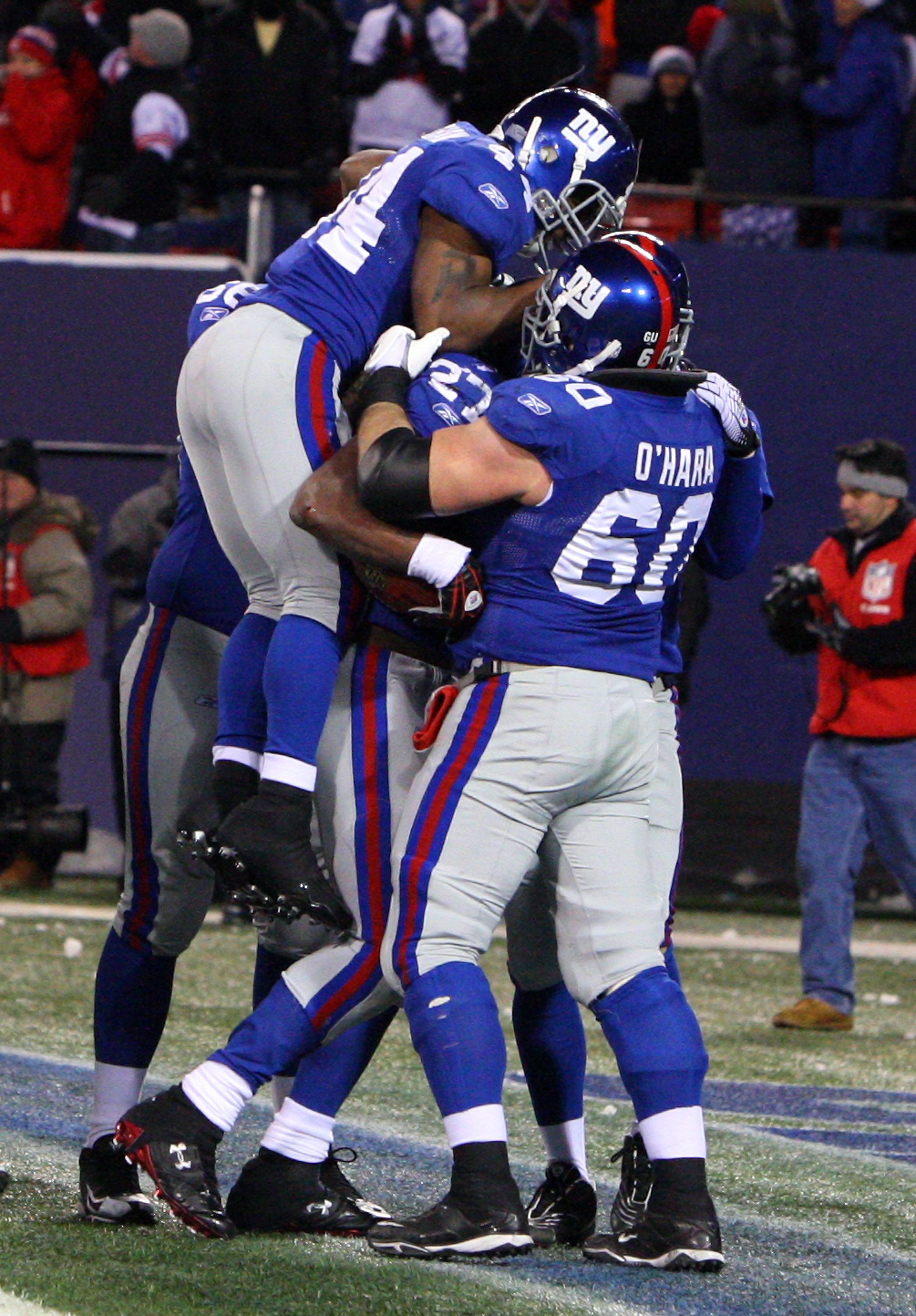 New York Giants Brandon Jacobs reacts while running out of the tunnel  before the game against the Philadelphia Eagles at Giants Stadium in East  Rutherford, New Jersey on December 7, 2008. The