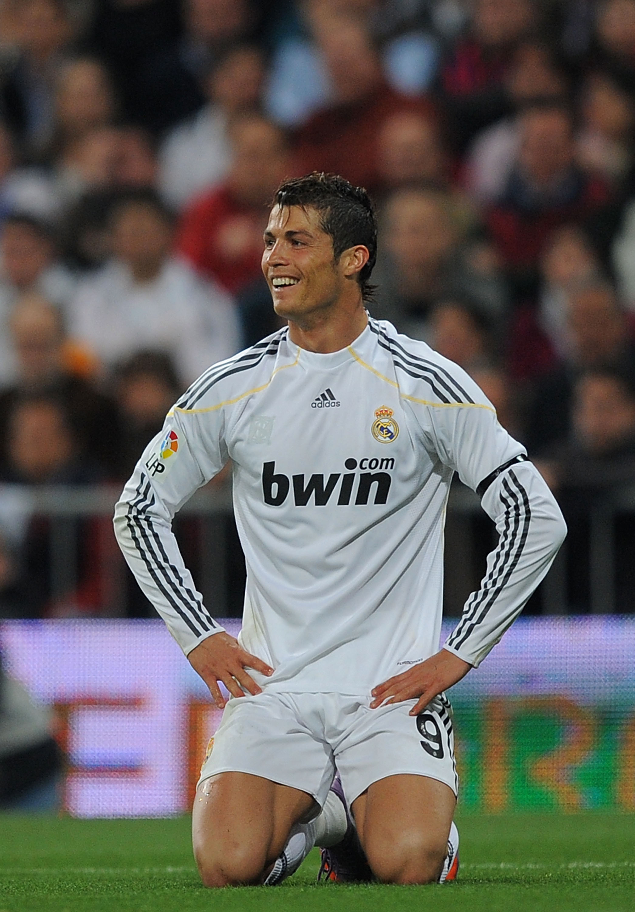 MADRID, SPAIN - APRIL 10: Cristiano Ronaldo of Real Madrid reacts during the La Liga match between Real Madrid and Barcelona at the Estadio Santiago Bernabeu on April 10, 2010 in Madrid, Spain.  (Photo by Denis Doyle/Getty Images)