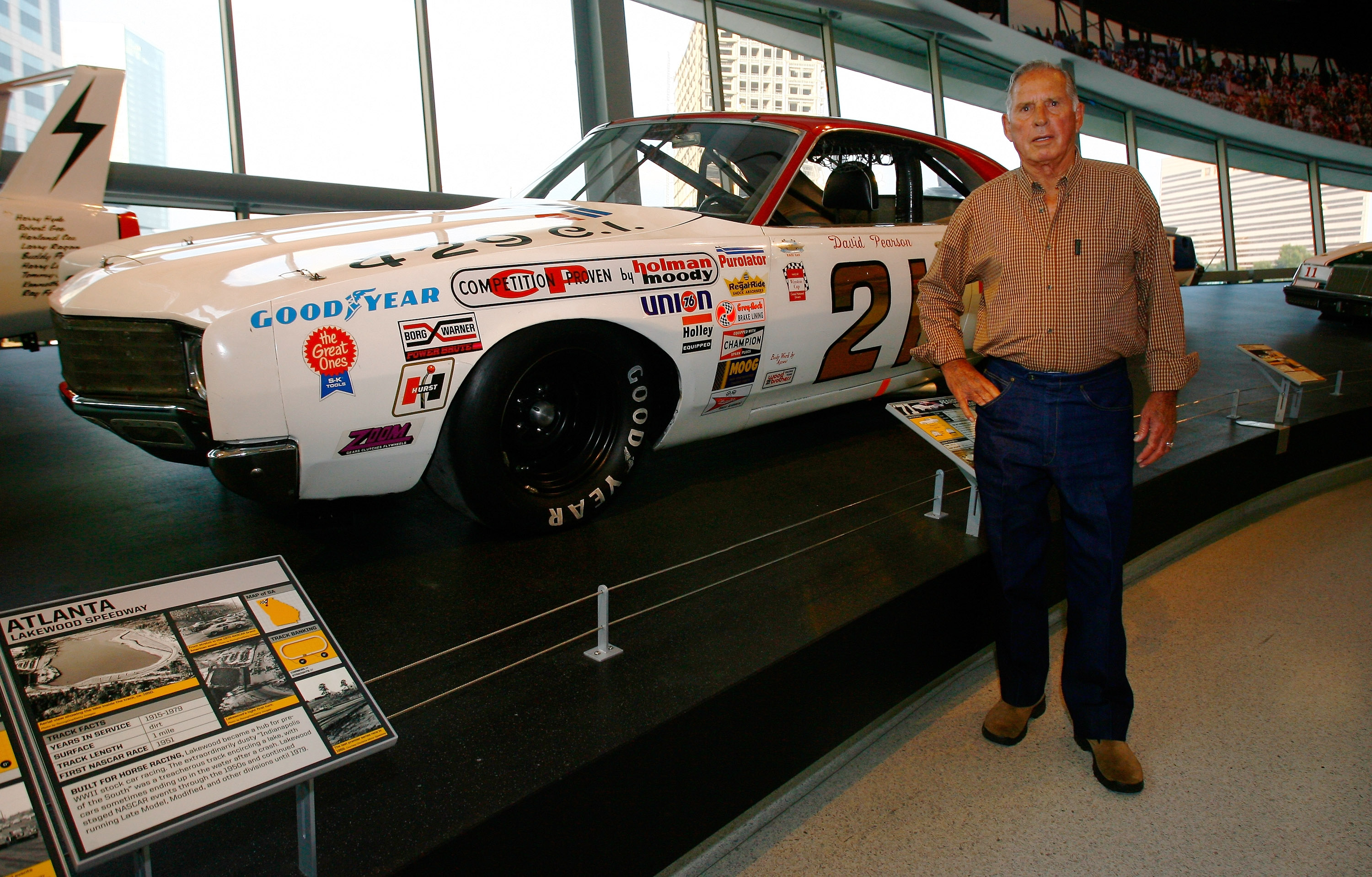 CHARLOTTE, NC - OCTOBER 13: NASCAR driver David Pearson poses in front of his race car on display during NASCAR Hall of Fame Voting Day at the NASCAR Hall of Fame on October 13, 2010 in Charlotte, North Carolina. (Photo by Jason Smith/Getty Images for NAS