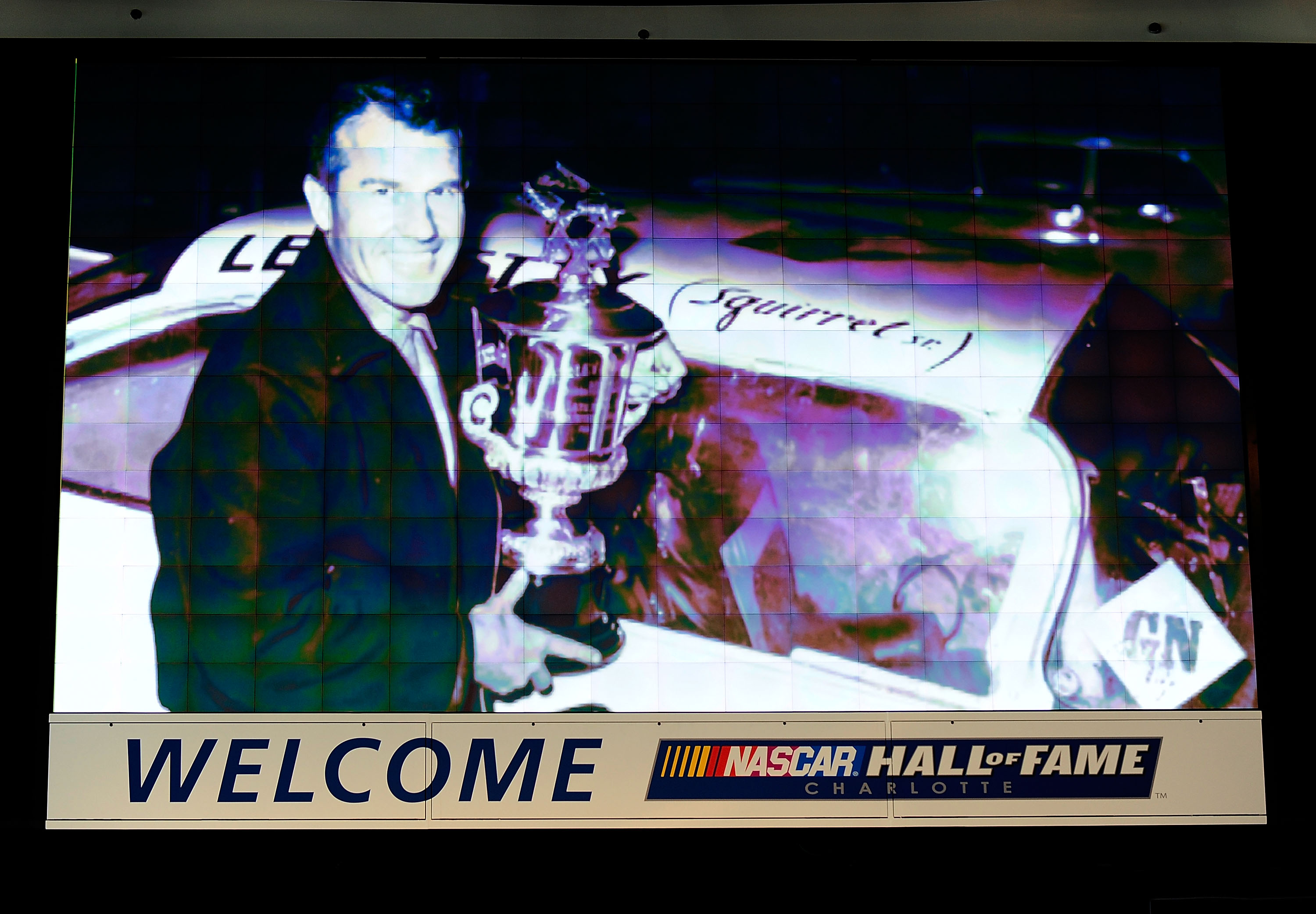 CHARLOTTE, NC - OCTOBER 13:   An image of Lee Petty on the jumbotron during NASCAR Hall of Fame Voting Day at the NASCAR Hall of Fame on October 13, 2010 in Charlotte, North Carolina.  (Photo by Rusty Jarrett/Getty Images for NASCAR)