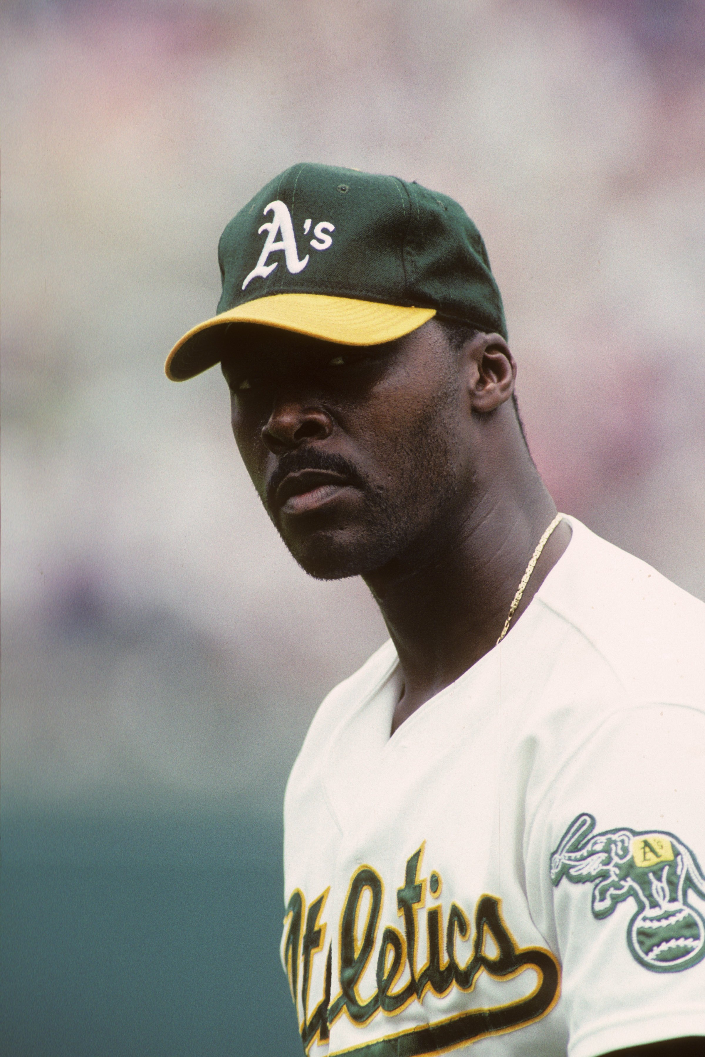 OAKLAND, CA - AUGUST 5:  Dave Stewart #34 of the Oakland Athletics looks on during an MLB game on August 5, 1991 at Oakland-Alameda County Coliseum in Oakland, California. (Photo by Otto Greule Jr./Getty Images)