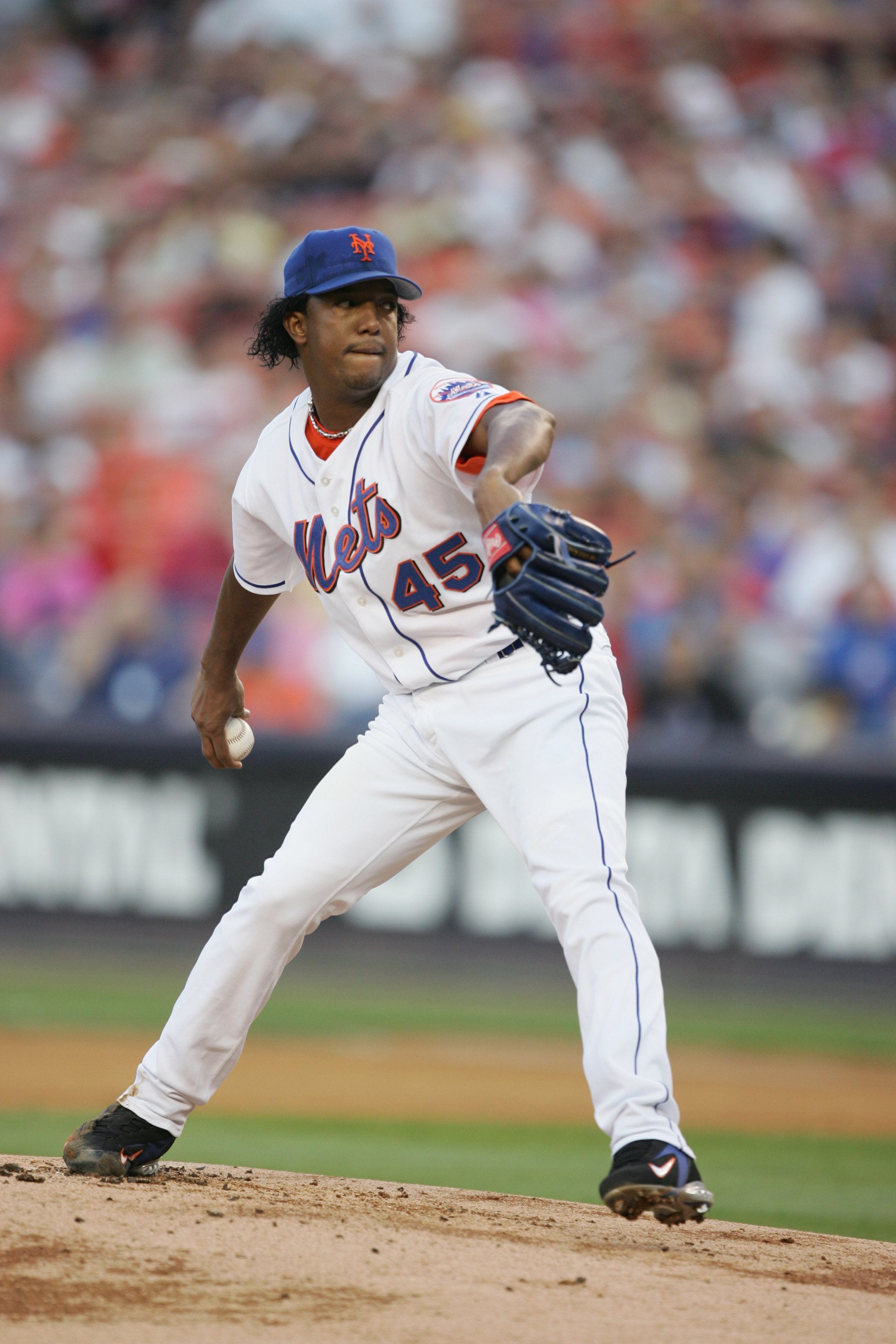 16 Jul. 2004: Boston Red Sox pitcher Pedro Martinez (45) in action during a  game against the Anaheim Angels, on July 16, 2004, played at Edison  International Field of Anaheim in Anaheim