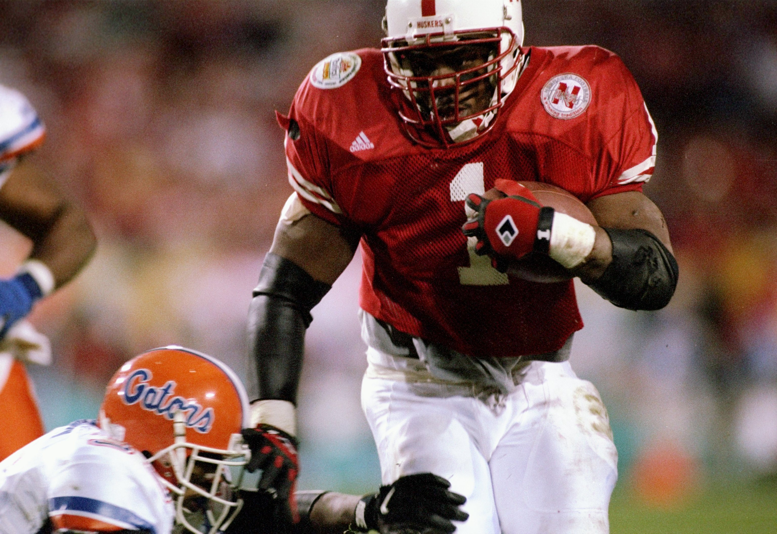 2 Jan 1996: Running back Lawrence Phillips of the Nebraska Cornhuskers runs with the ball during the Fiesta Bowl game against the Florida Gators at Sun Devil Stadium in Tempe, Arizona. Florida won the game 24-12.