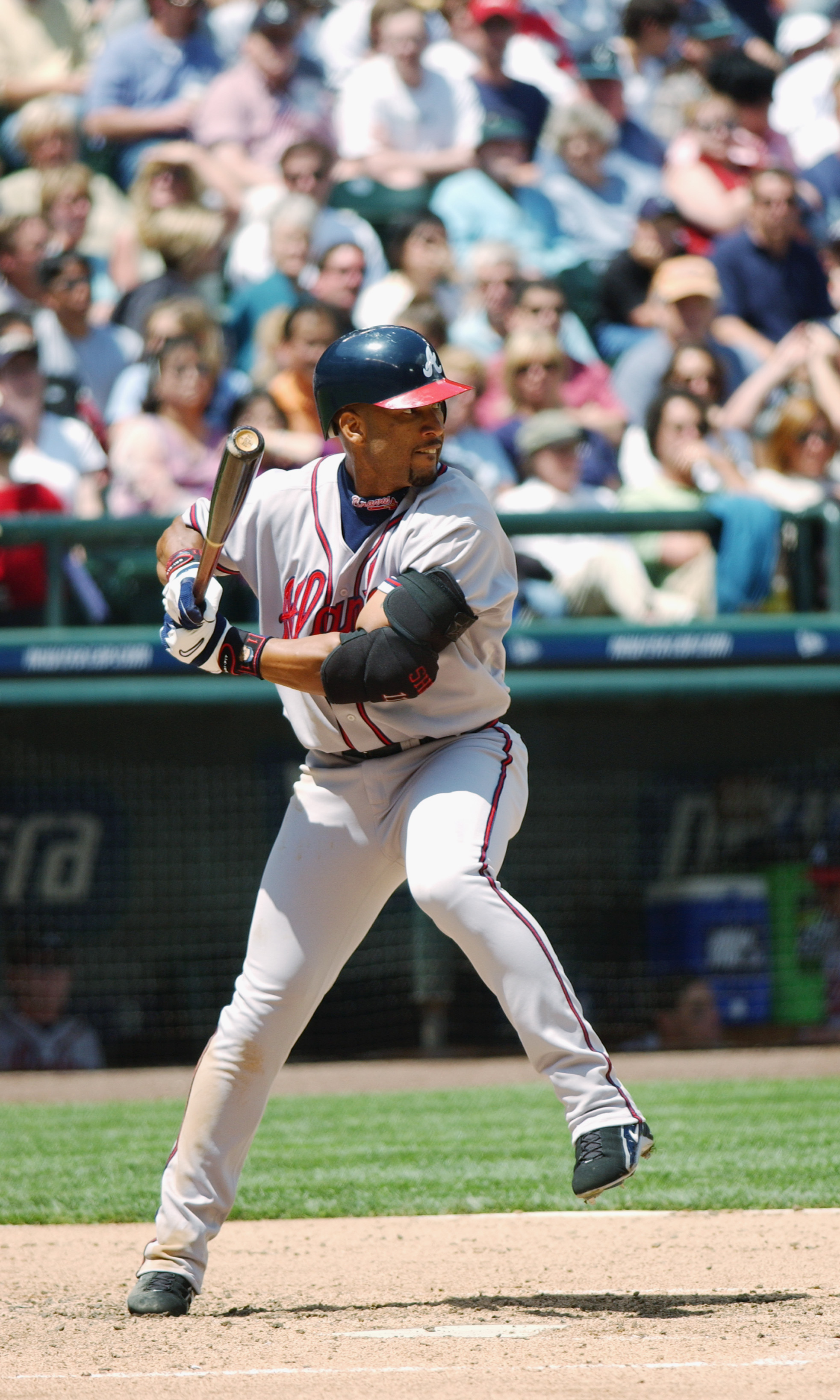 SEATTLE - JUNE 14:  Right fielder Gary Sheffield #11 of the Atlanta Braves swings at a Seattle Mariners pitch during the interleague game at Safeco Field on June 14, 2003 in Seattle, Washington. Atlanta won 3-1.  (Photo by Otto Greule Jr./Getty Images)