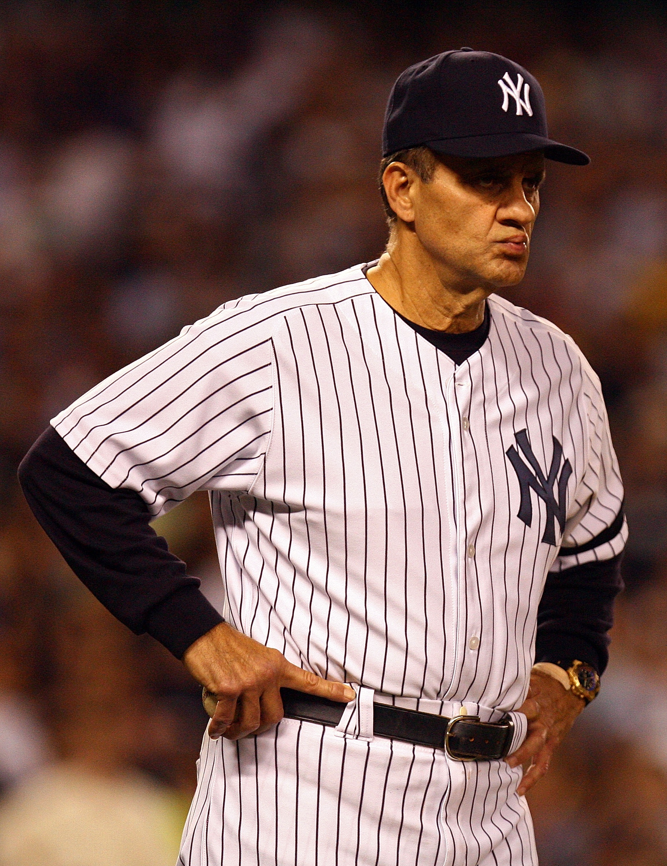NEW YORK - OCTOBER 08:  Manager Joe Torre #6 of the New York Yankees stands on the field against the Cleveland Indians during Game Four of the American League Division Series at Yankee Stadium on October 8, 2007 in the Bronx borough of New York City.  (Ph
