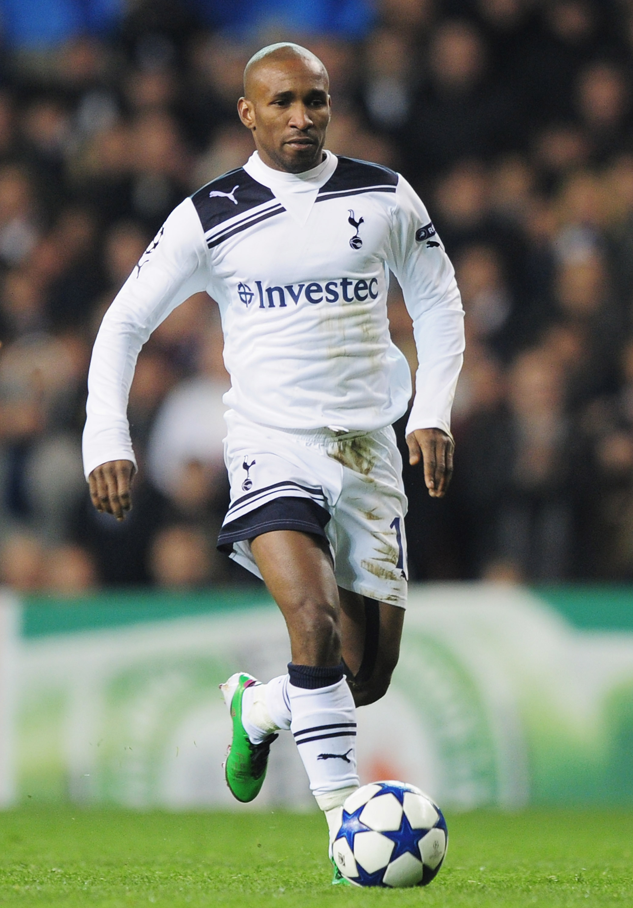LONDON, ENGLAND - NOVEMBER 24:  Jermain Defoe of Tottenham Hotspur in action during the UEFA Champions League Group A match between Tottenham Hotspur and SV Werder Bremen at White Hart Lane on November 24, 2010 in London, England.  (Photo by Shaun Botteri