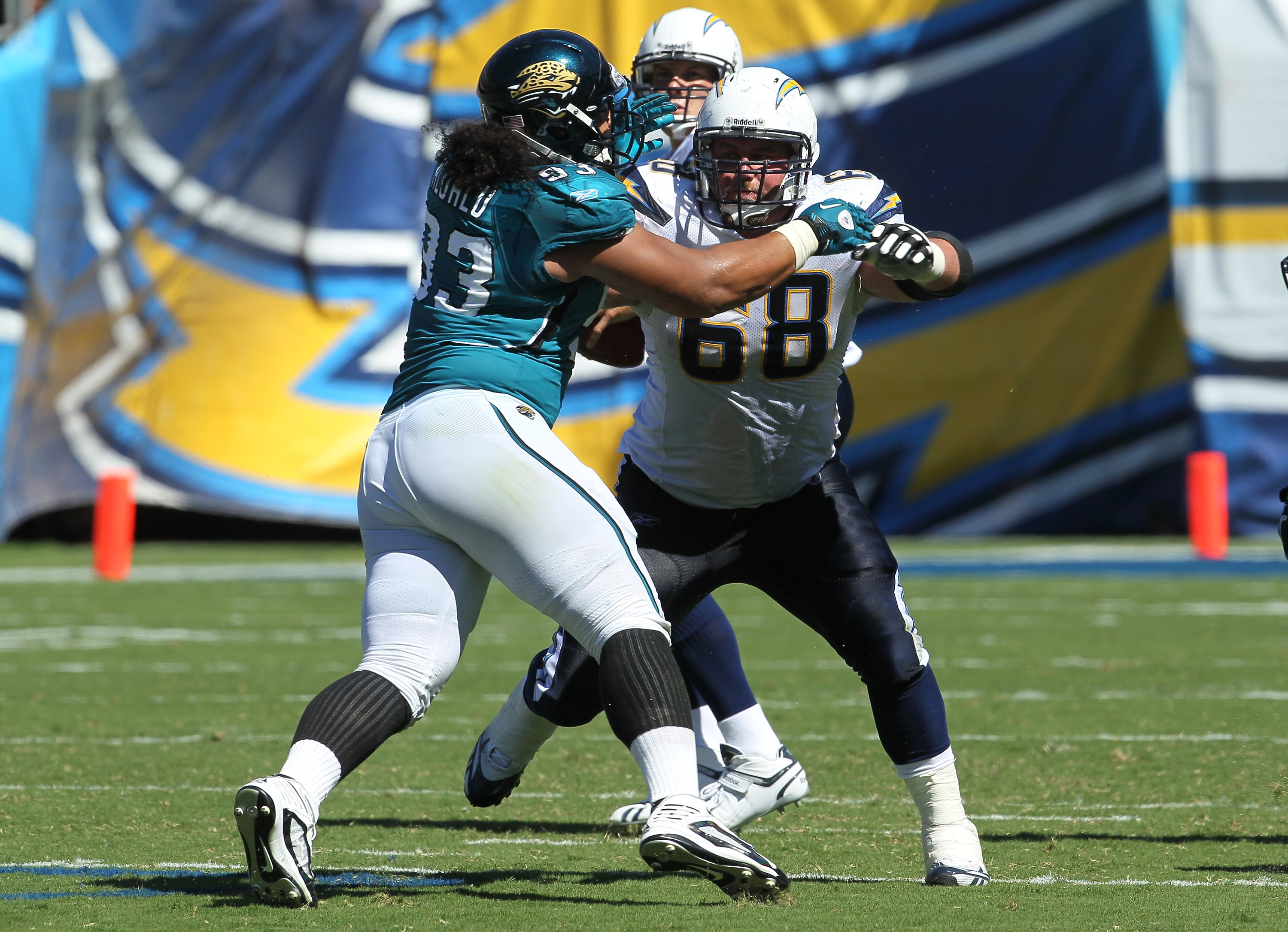 28 November 2010: Jacksonville Jaguars defensive end Austen Lane (92)  during the game where the New York Giants hosted the Jacksonville Jaguars  at the New Meadowlands Stadium in East Rutherford, NJ. The