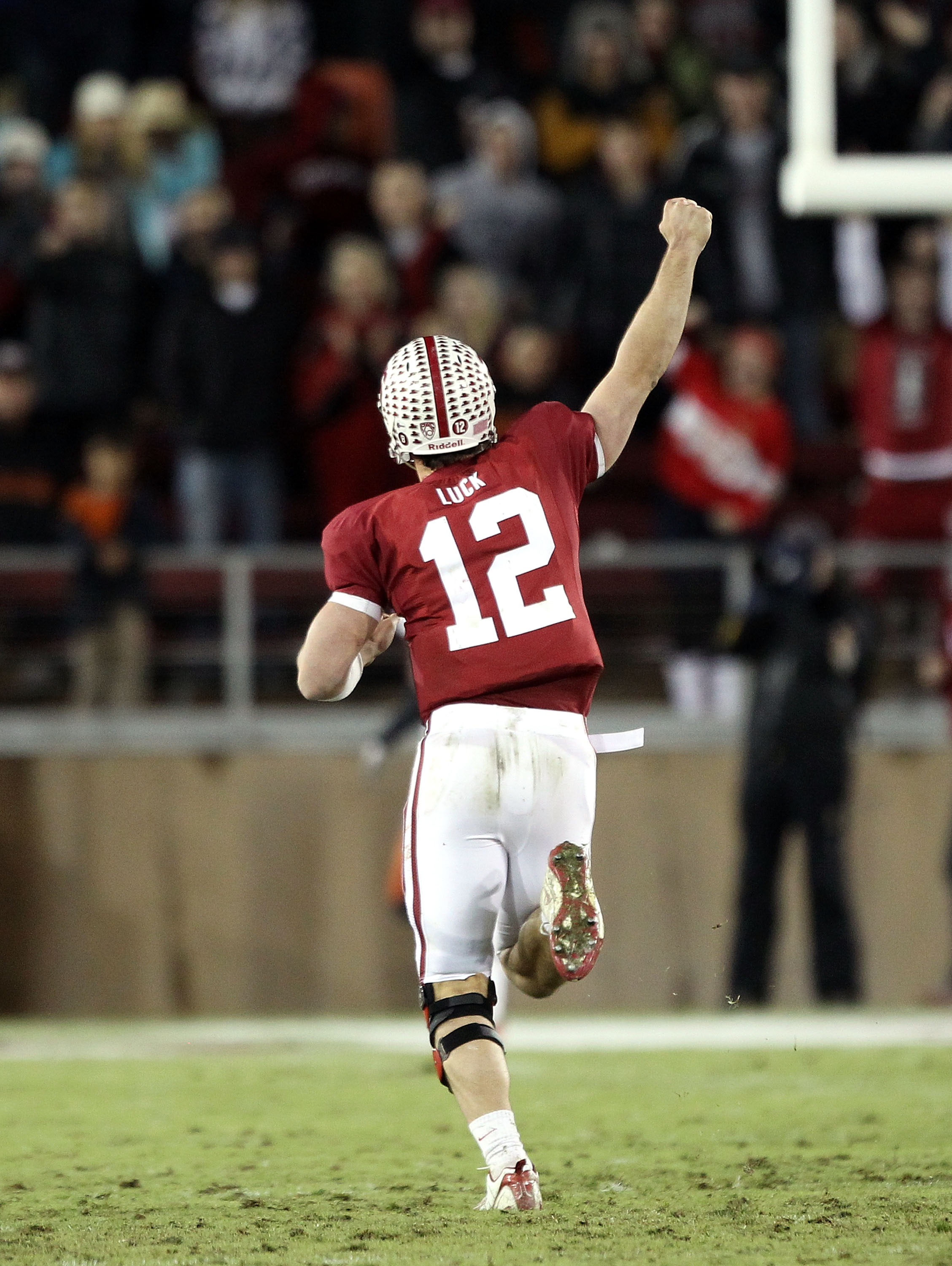 PALO ALTO, CA - NOVEMBER 27:  Andrew Luck #12  of the Stanford Cardinal celebrates after they scored a touchdown during their game against the Oregon State Beavers at Stanford Stadium on November 27, 2010 in Palo Alto, California.  (Photo by Ezra Shaw/Get