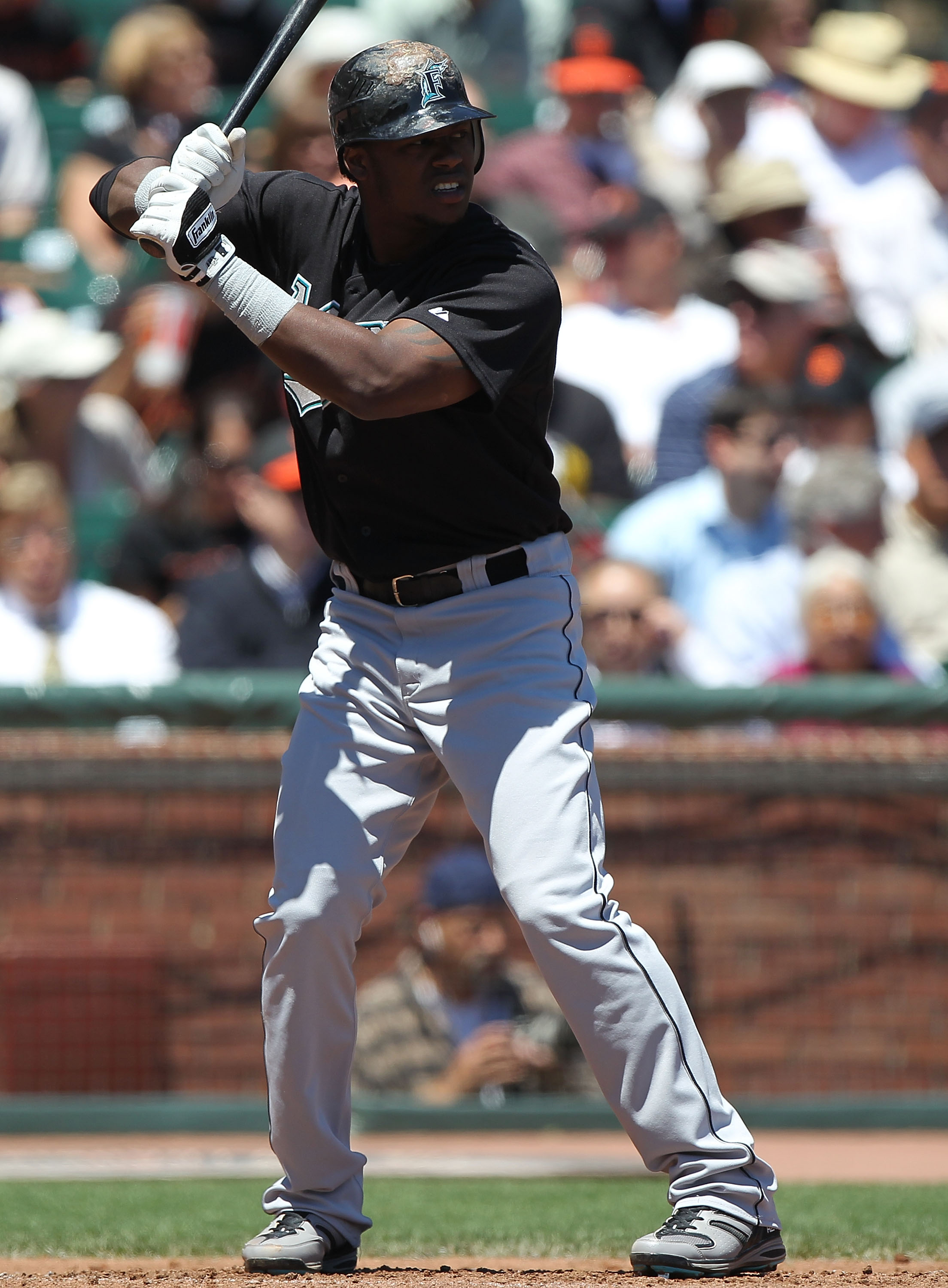 SAN FRANCISCO - JULY 29:  Hanley Ramirez #2 of the Florida Marlins bats against the San Francisco Giants during an MLB game at AT&T Park on July 29, 2010 in San Francisco, California.  (Photo by Jed Jacobsohn/Getty Images)