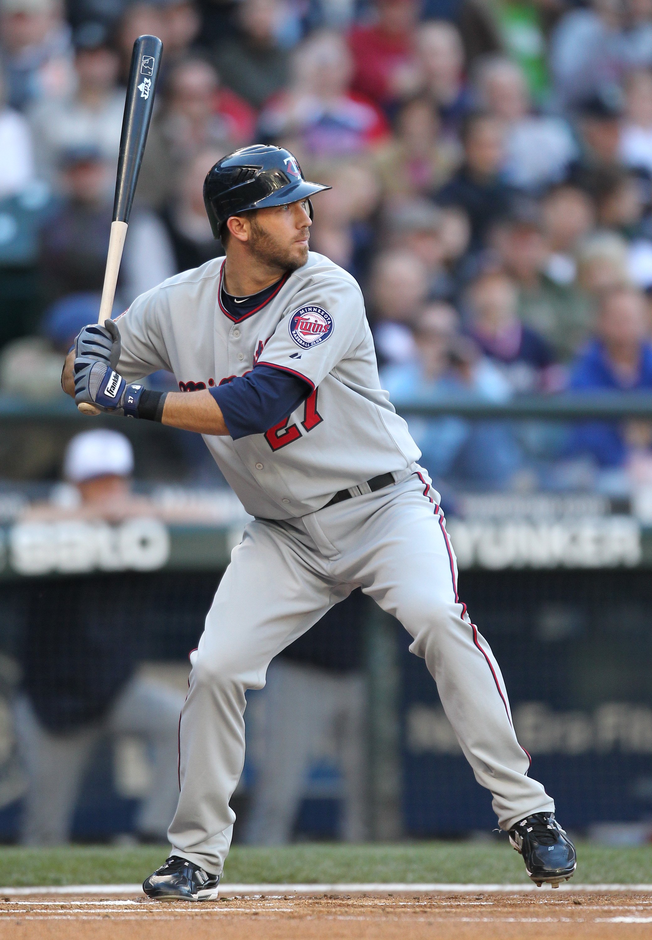 SEATTLE - MAY 31:  J.J. Hardy #27 of the Minnesota Twins bats against the Seattle Mariners at Safeco Field on May 31, 2010 in Seattle, Washington. (Photo by Otto Greule Jr/Getty Images)