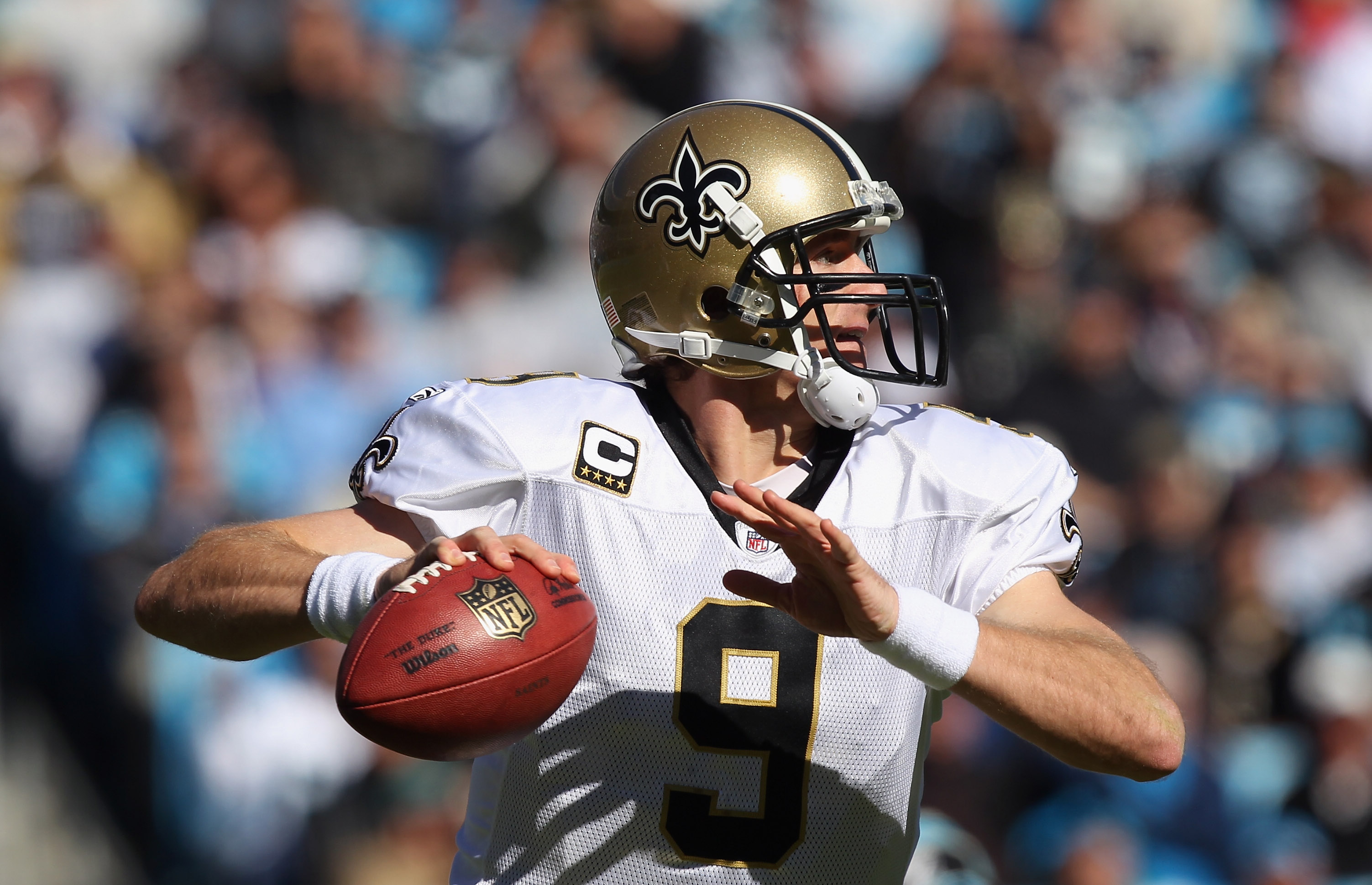 New Orleans Saints Drew Brees reacts after a 3rd quarter touchdown by  Reggie Bush at Giants Stadium in East Rutherford, New Jersey on December  24, 2006. The New Orleans Saints defeated the