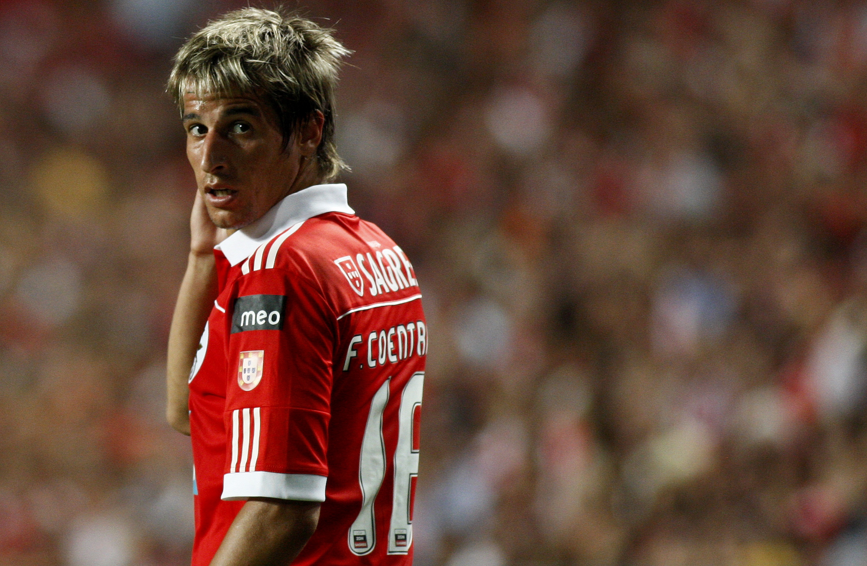 PORTUGAL - AUGUST 28:  Fabio Coentrao of Benfica looks on during the Portuguese Liga match between Benfica and Vitoria Setubal at Luz Stadium on August 28, 2010 in Lisbon, Portugal.  (Photo by Patricia de Melo/EuroFootball/Getty Images)