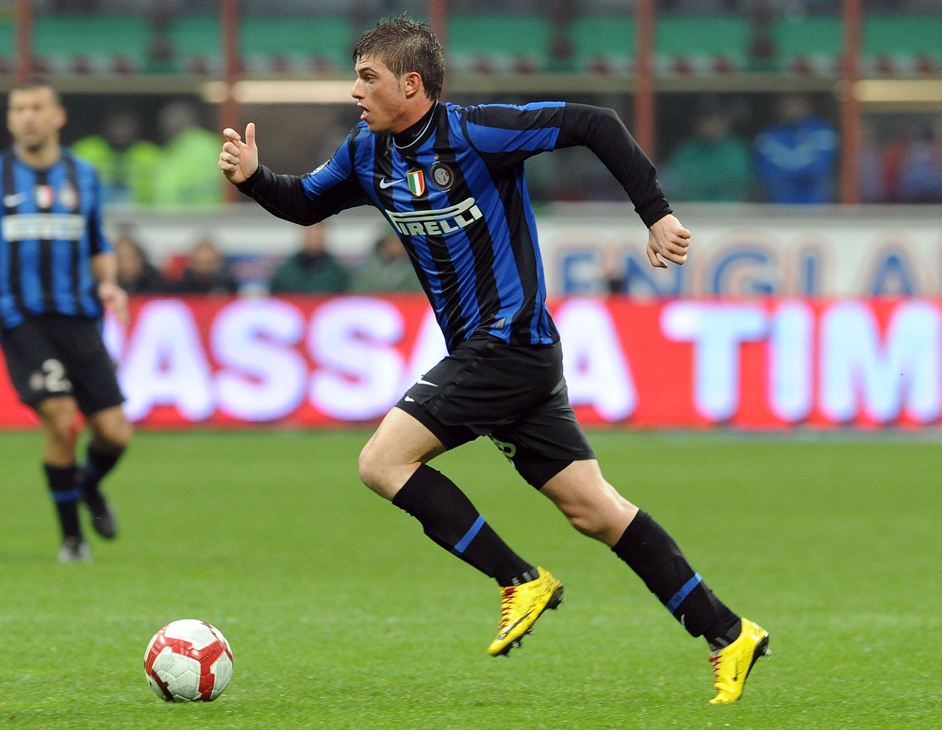 MILAN, ITALY - APRIL 03:  Davide Santon of Inter  in action during the Serie A match between FC Internazionale Milano and Bologna FC at Stadio Giuseppe Meazza on April 3, 2010 in Milan, Italy.  (Photo by Giuseppe Bellini/Getty Images)