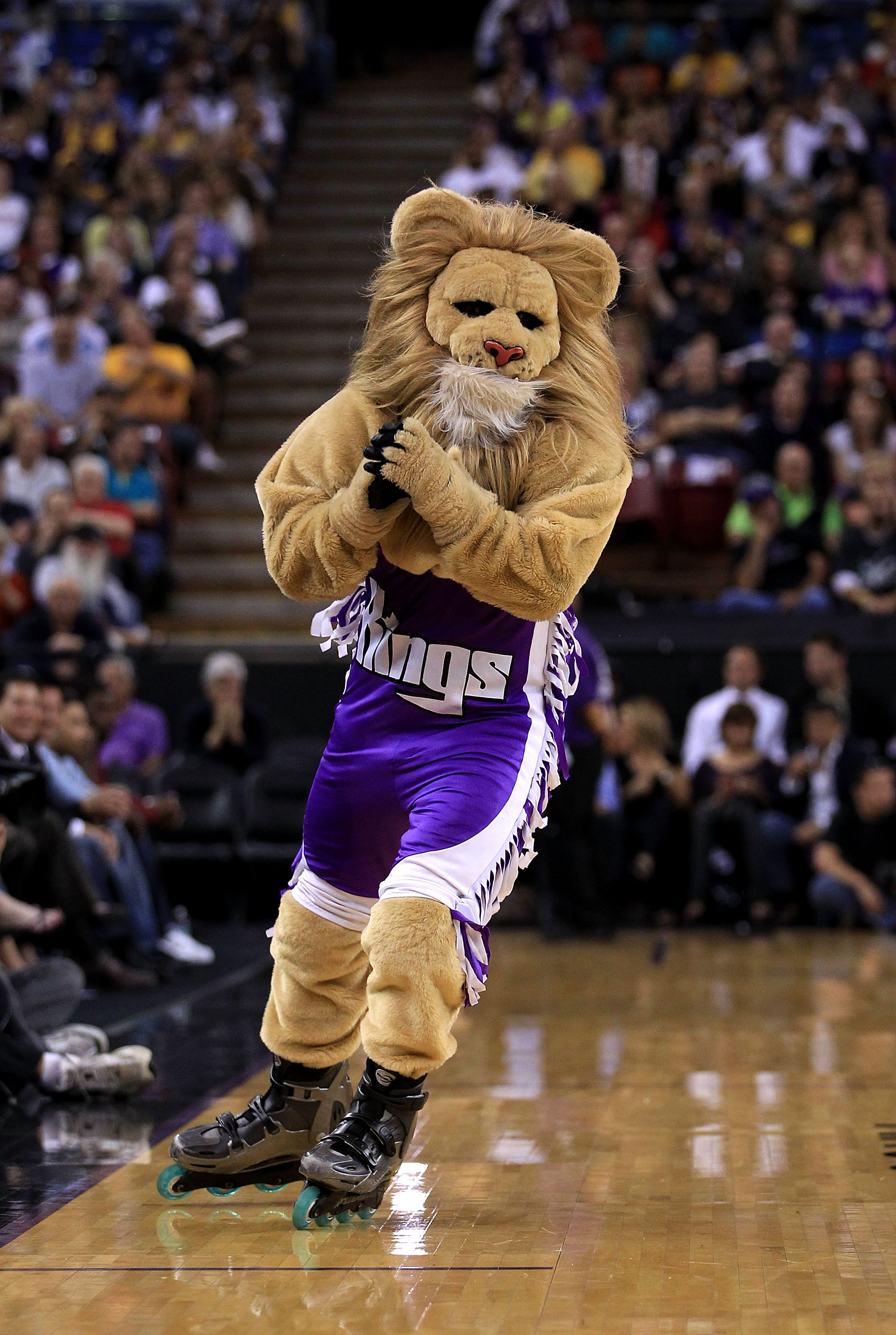 Slamson the Lion, the Sacramento Kings mascot, in action against