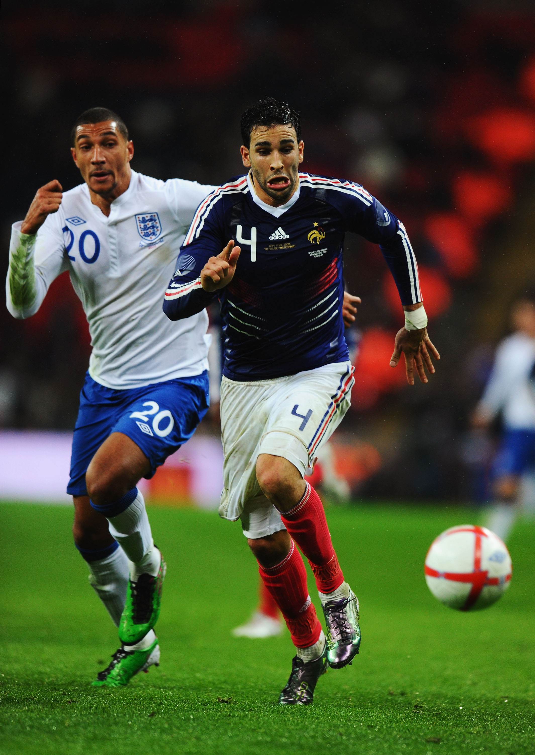 LONDON, ENGLAND - NOVEMBER 17:  Jay Bothroyd of England chases Adil Rami of France during the international friendly match between England and France at Wembley Stadium on November 17, 2010 in London, England.  (Photo by Mike Hewitt/Getty Images)
