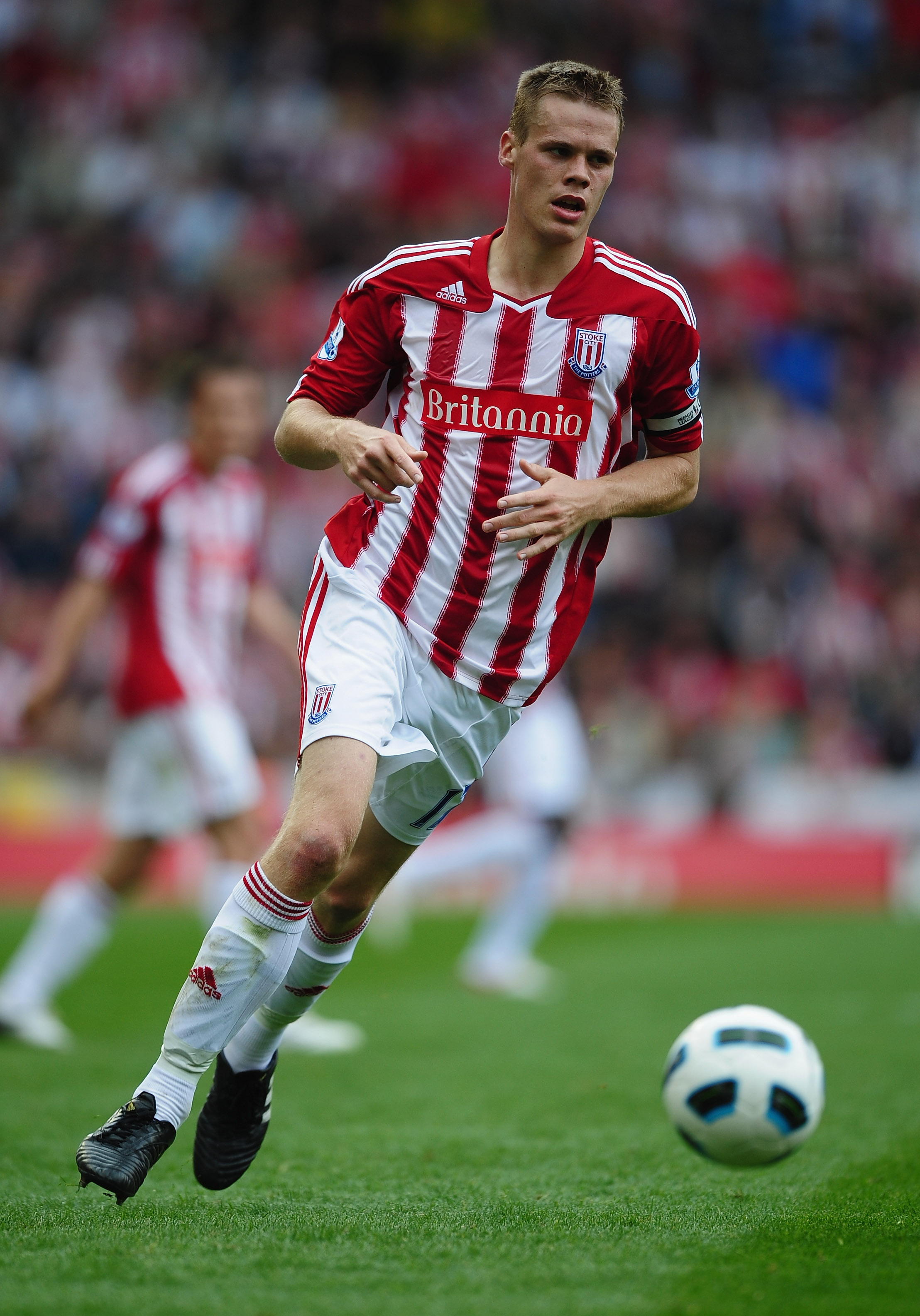 STOKE ON TRENT, ENGLAND - AUGUST 21:  Ryan Shawcross of Stoke in action during the Barclays Premier League match between Stoke City and Tottenham Hotspur at the Britannia Stadium on August 21, 2010 in Stoke on Trent, England.  (Photo by Laurence Griffiths