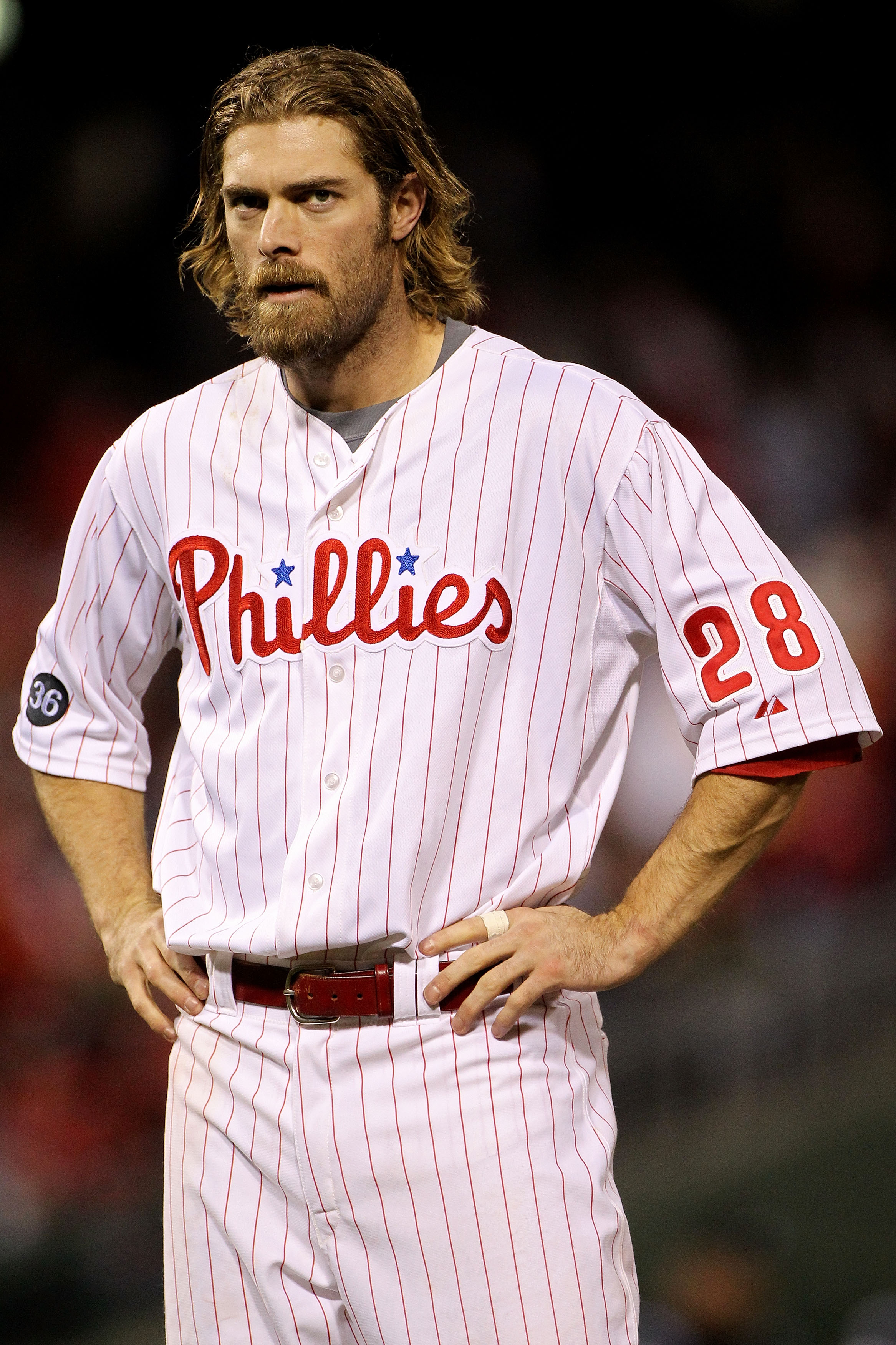 PHILADELPHIA - OCTOBER 23:  Jayson Werth #28 of the Philadelphia Phillies looks on against the San Francisco Giants in Game Six of the NLCS during the 2010 MLB Playoffs at Citizens Bank Park on October 23, 2010 in Philadelphia, Pennsylvania.  (Photo by Do