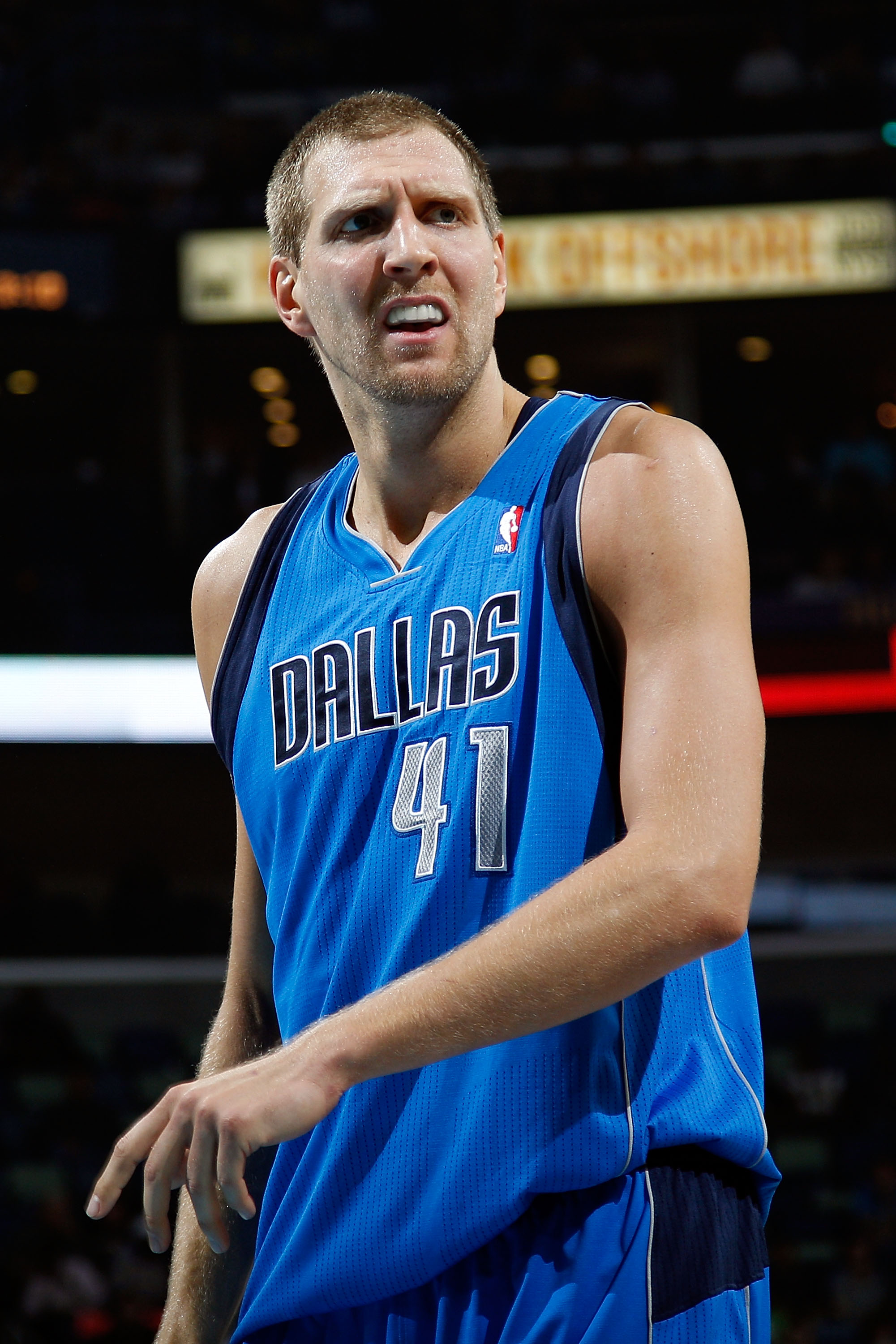 NEW ORLEANS - NOVEMBER 17:  Dirk Nowitzki #41 of the Dallas Mavericks reacts to a call during the game against the New Orleans Hornets at the New Orleans Arena on November 17, 2010 in New Orleans, Louisiana.  The Hornets defeated the Mavericks 99-97.  NOT