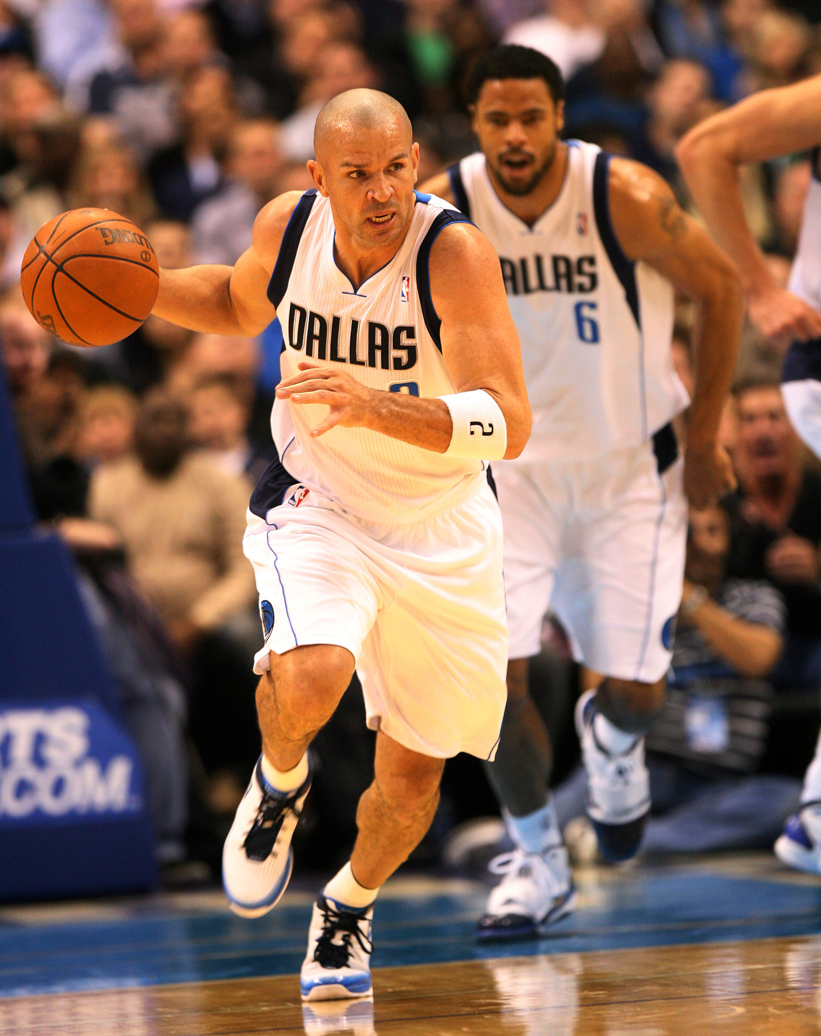 DALLAS - NOVEMBER 27: Jason Kidd #2 of the Dallas Mavericks drives the ball against the Miami Heat  on November 27, 2010 at the American Airlines Center in Dallas, Texas. NOTE TO USER: User expressly acknowledges and agrees that, by downloading and or usi