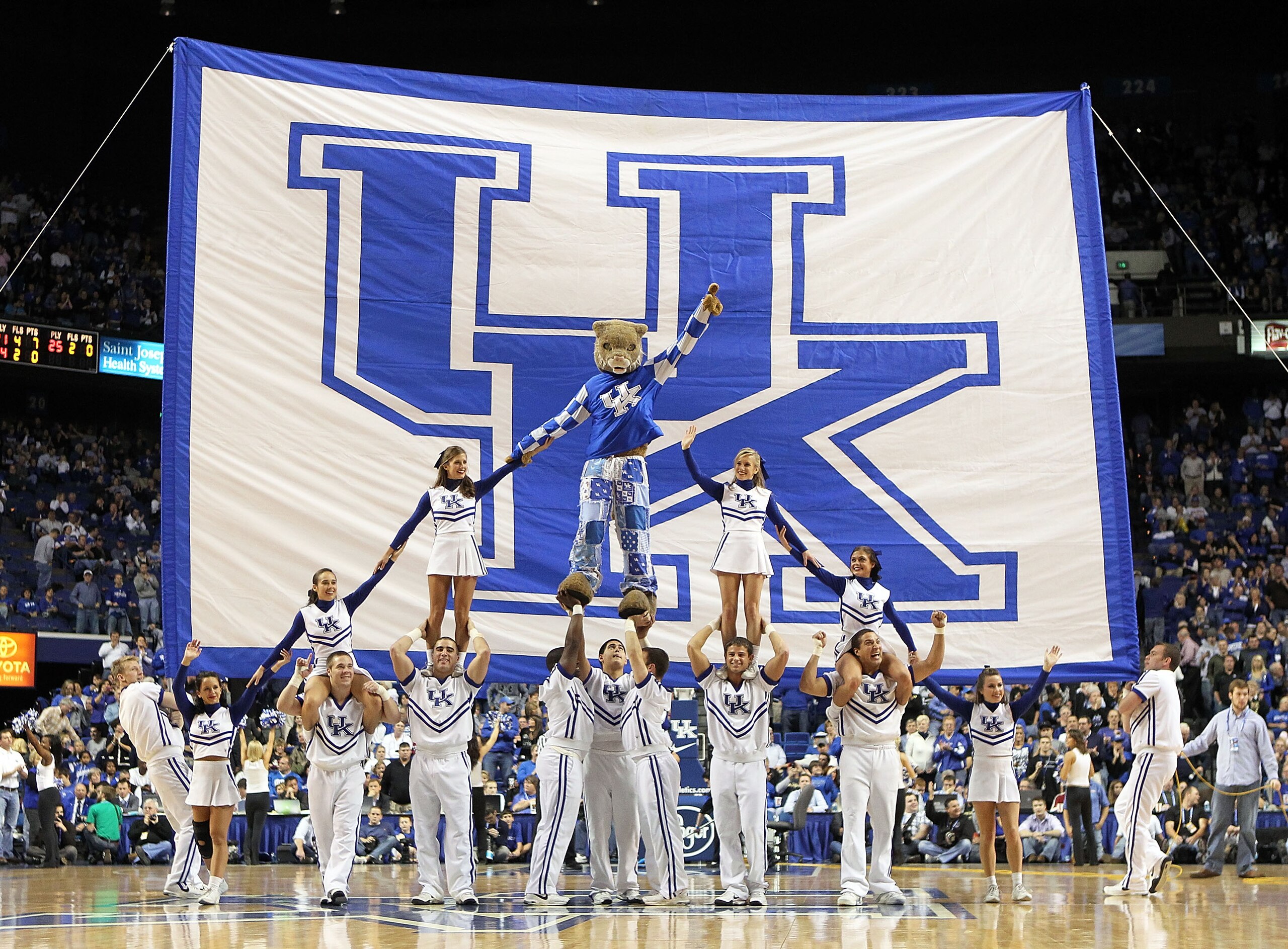 LEXINGTON, KY - NOVEMBER 30: The Kentucky Wildcats cheerleaders perform during the game against the Boston University Terriers on November 30, 2010 in Lexington, Kentucky. (Photo by Andy Lyons/Getty Images) LEXINGTON, KY - NOVEMBER 30: The Kentucky Wildcats cheerleaders perform during the game against the Boston University Terriers on November 30, 2010 in Lexington, Kentucky. (Photo by Andy Lyons/Getty Images)