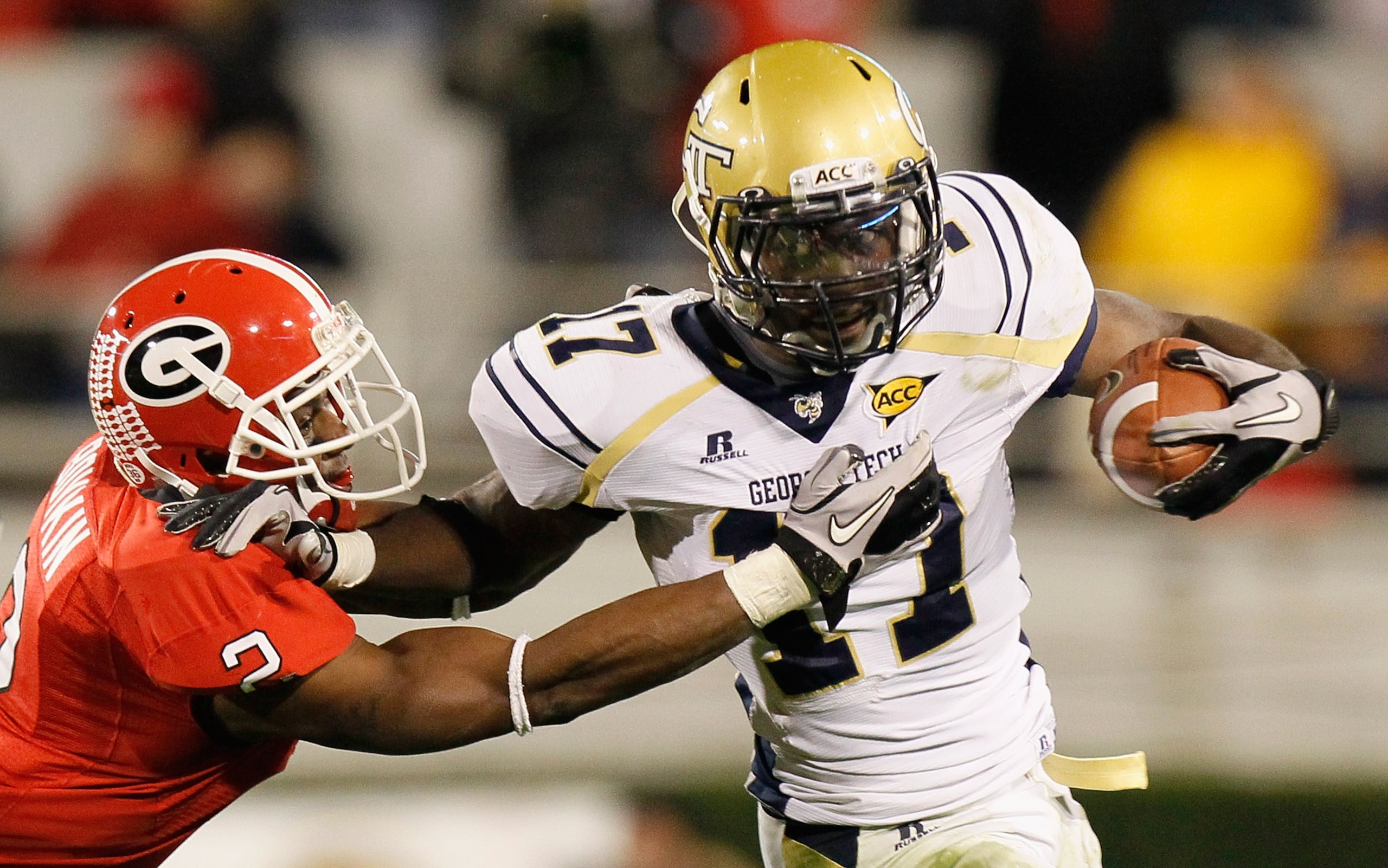 ATHENS, GA - NOVEMBER 27: Brandon Boykin #2 of the Georgia Bulldogs tackles Orwin Smith #17 of the Georgia Tech Yellow Jackets at Sanford Stadium on November 27, 2010 in Athens, Georgia. (Photo by Kevin C. Cox/Getty Images) ATHENS, GA - NOVEMBER 27: Brandon Boykin #2 of the Georgia Bulldogs tackles Orwin Smith #17 of the Georgia Tech Yellow Jackets at Sanford Stadium on November 27, 2010 in Athens, Georgia. (Photo by Kevin C. Cox/Getty Images)