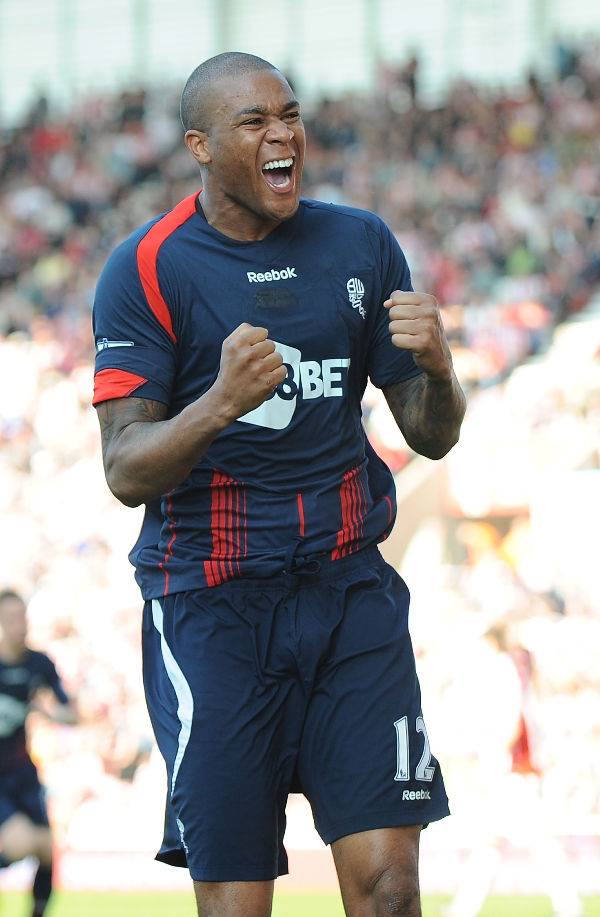 STOKE ON TRENT, ENGLAND - APRIL 17:  Zat Knight of Bolton celebrates their first goal during the Barclays Premier League match between Stoke City and Bolton Wanderers at the Britannia Stadium on April 17, 2010 in Stoke on Trent, England.  (Photo by Christ