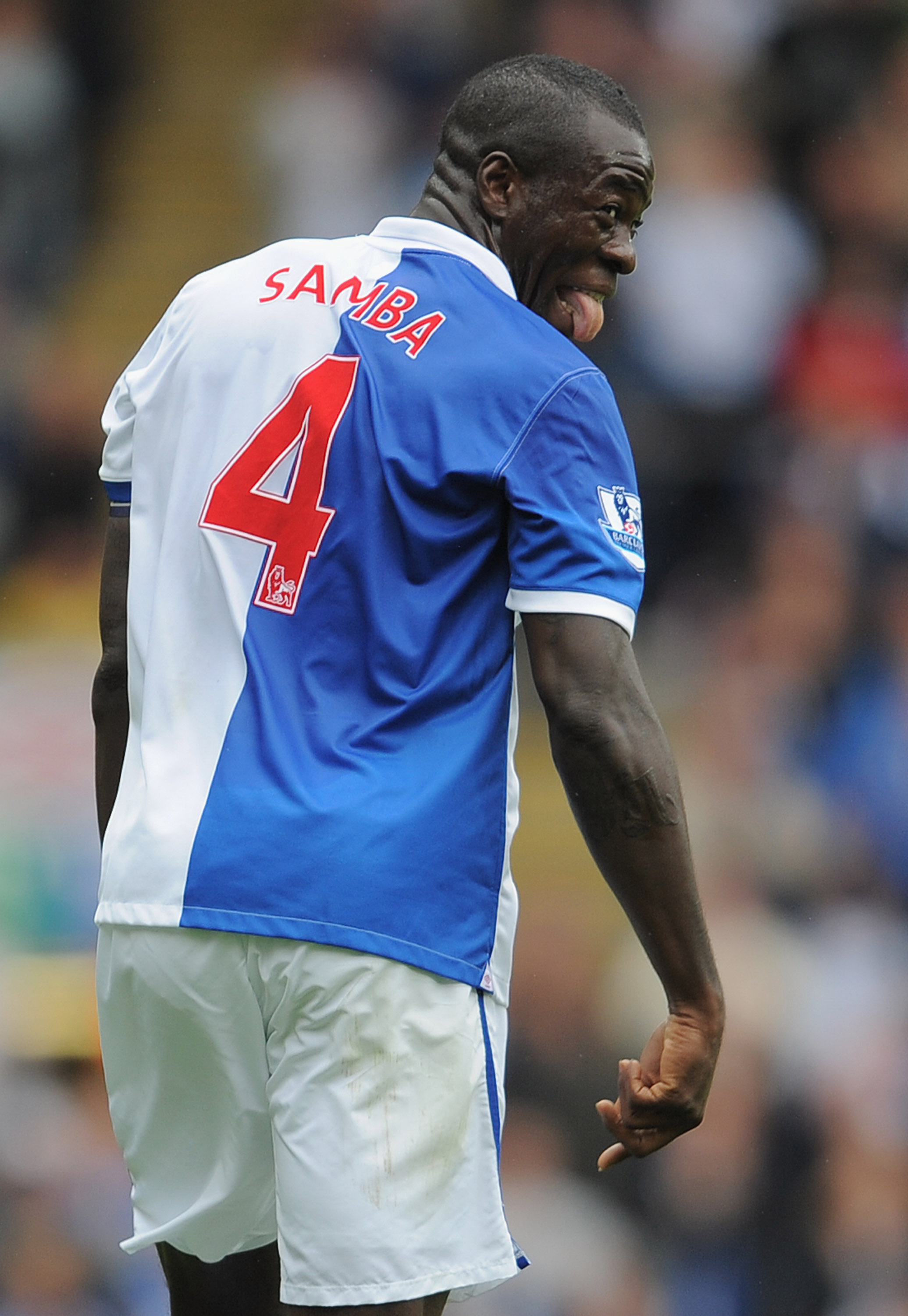 BLACKBURN, ENGLAND - SEPTEMBER 18:  Chris Samba of Blackburn celebrates scoring with a header to make it 1-0 during the Barclays Premier League match between Blackburn Rovers and Fulham at Ewood park on September 18, 2010 in Blackburn, England.  (Photo by