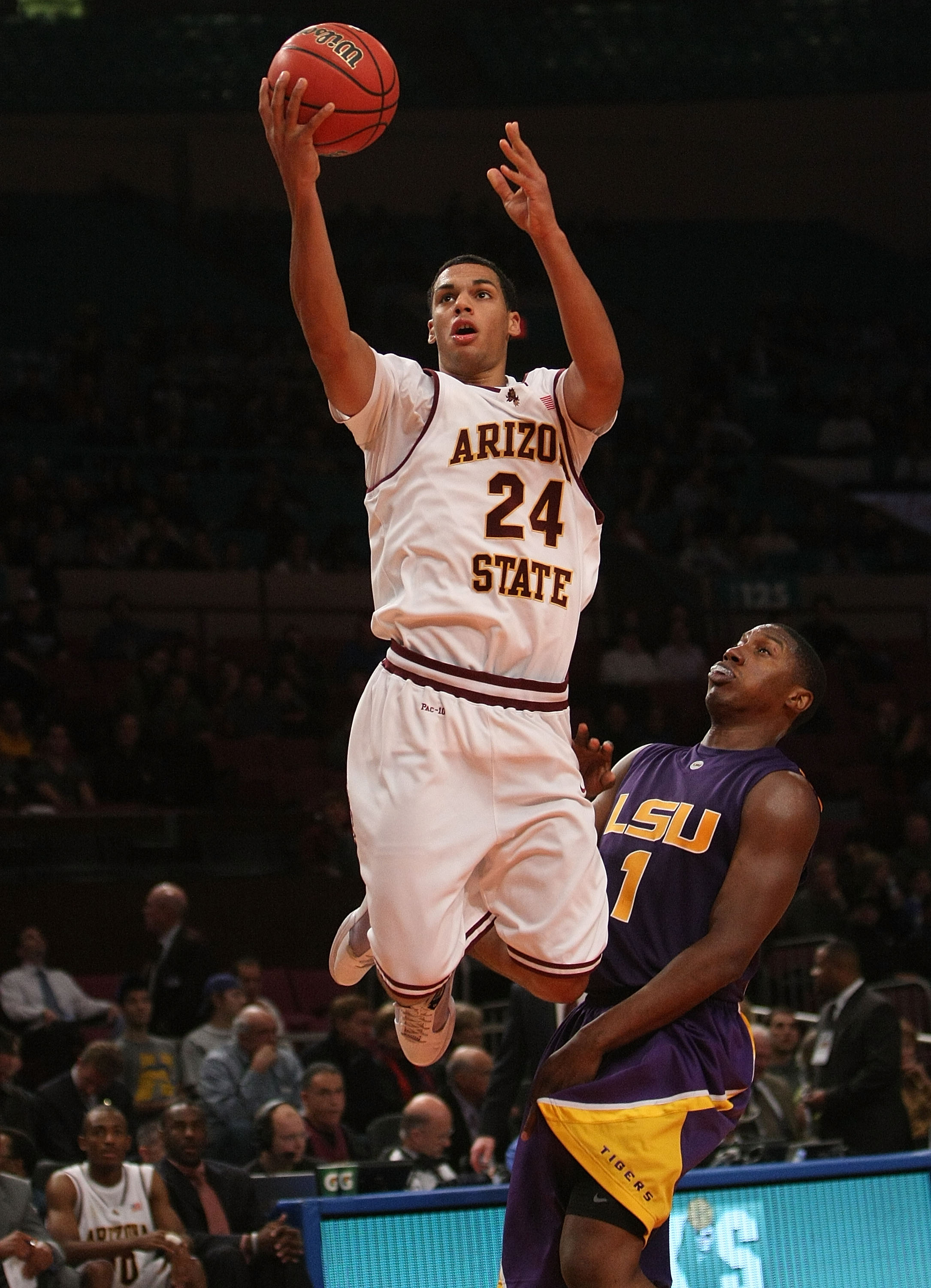 NEW YORK - NOVEMBER 27: Trent Lockett #24 of the Arizona State Sun Devils shoots the ball against the LSU Tigers during the consolation game at Madison Square Garden on November 27, 2009 in New York, New York. (Photo by Nick Laham/Getty Images)