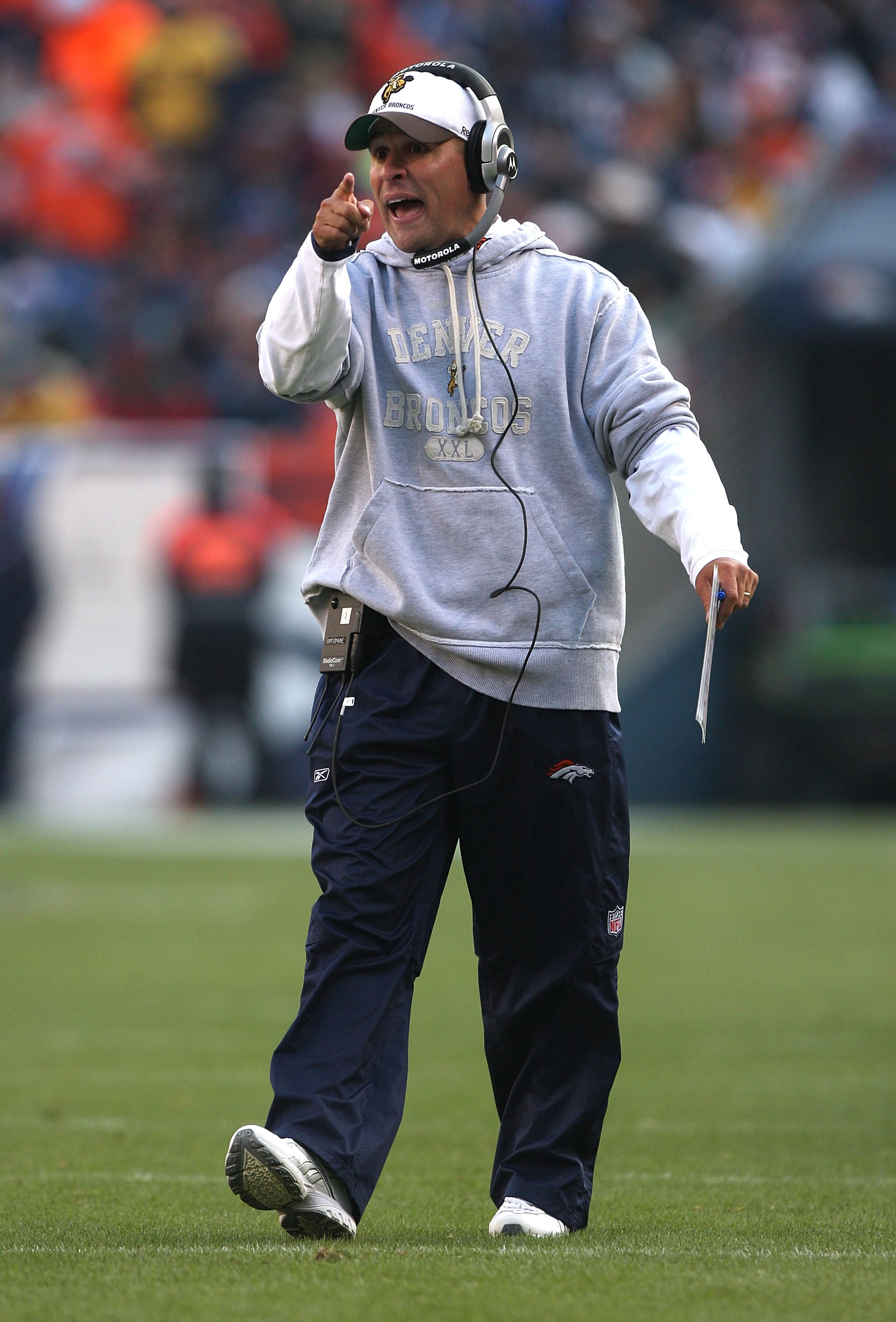 DENVER - OCTOBER 11:  Head coach Josh McDaniels of the Denver Broncos looks on against the New England Patriots during an NFL game at Invesco Field at Mile High on October 11, 2009 in Denver, Colorado.  (Photo by Jed Jacobsohn/Getty Images)