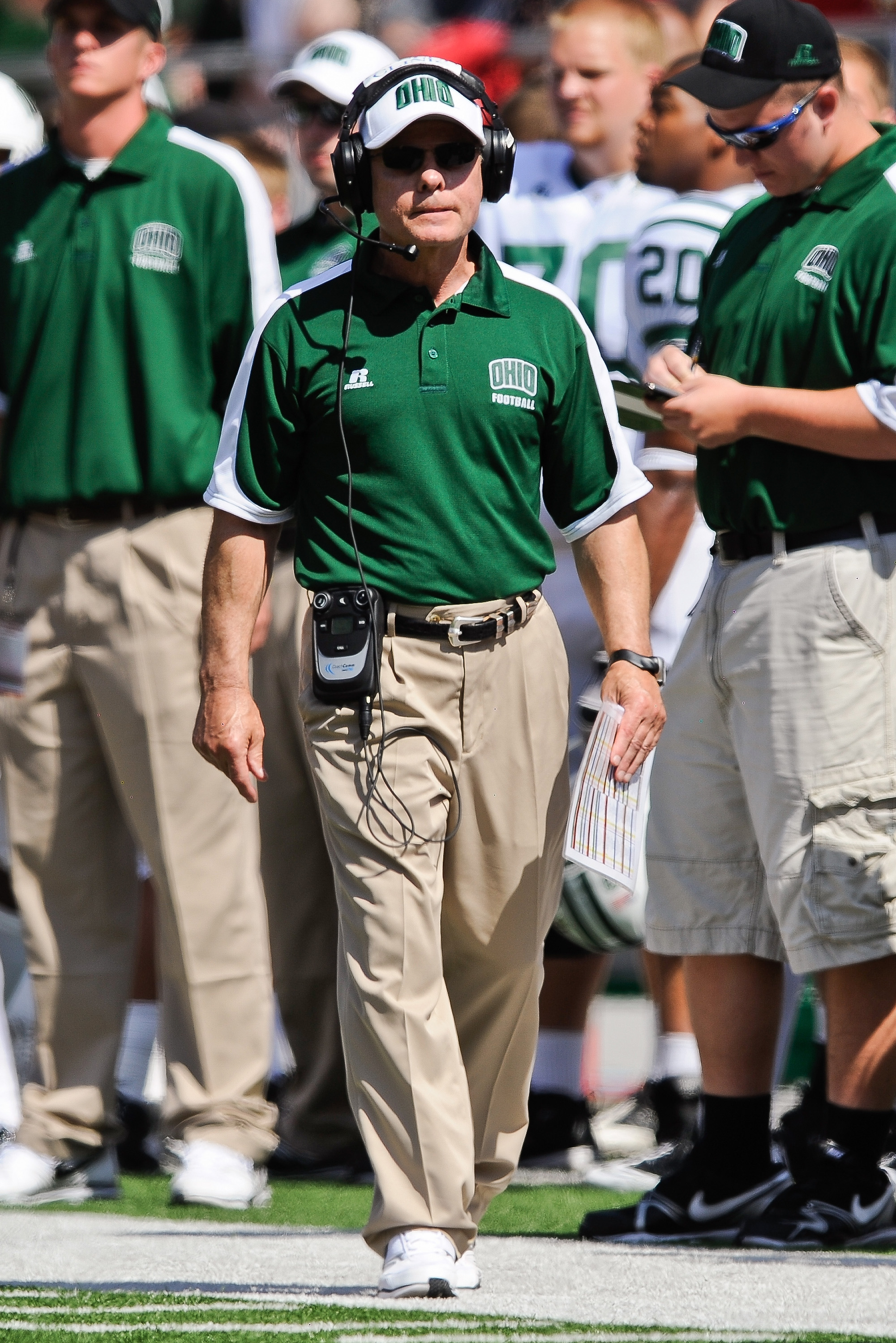 COLUMBUS, OH - SEPTEMBER 18: Head Coach Frank Solich of the Ohio Bobcats watches his team play against the Ohio State Buckeyes at Ohio Stadium on September 18, 2010 in Columbus, Ohio. (Photo by Jamie Sabau/Getty Images)