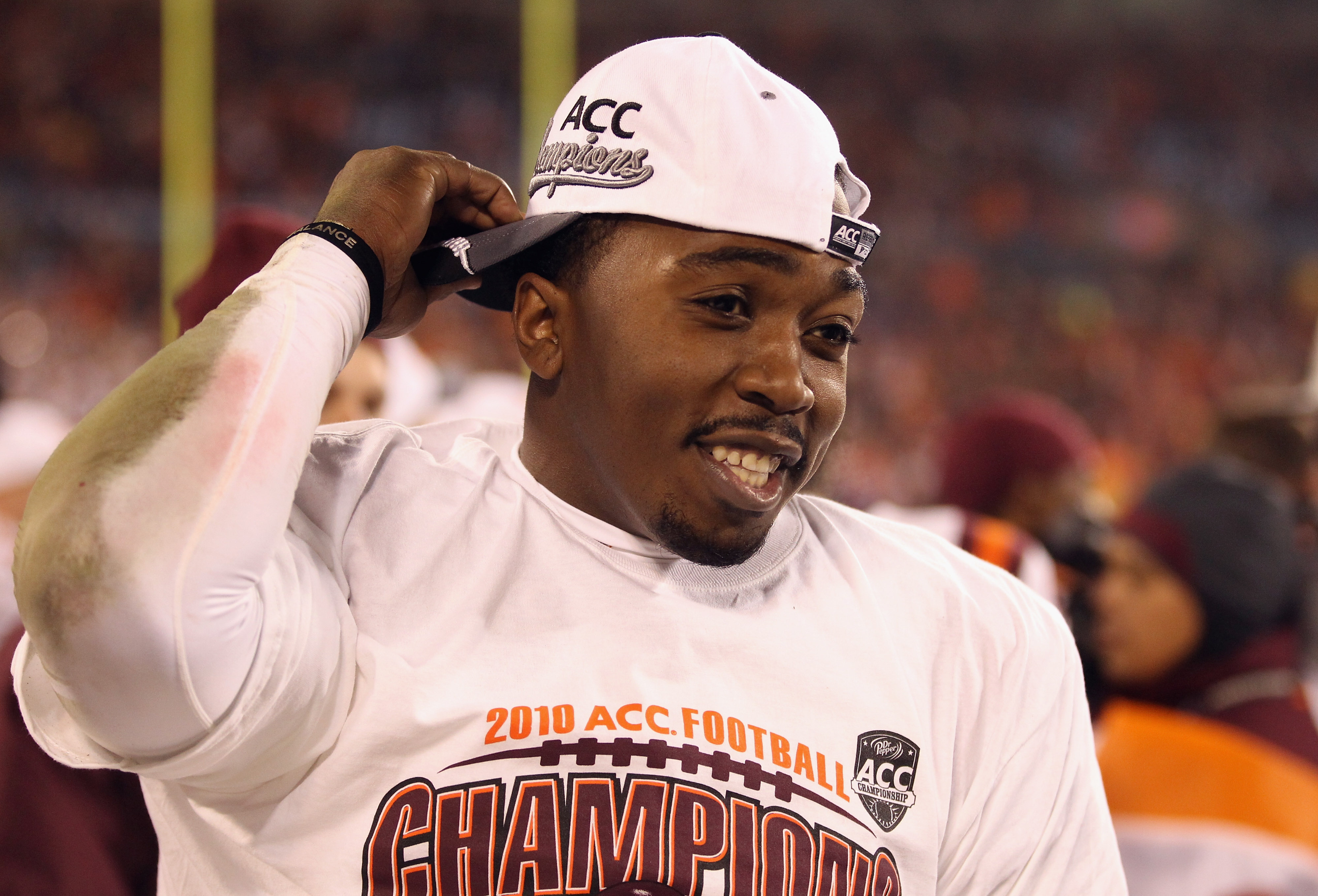 CHARLOTTE, NC - DECEMBER 04:  Tyrod Taylor #5 of the Virginia Tech Hokies celebrates after defeating the Florida State Seminoles on their way to winning the ACC Championship 44-33 at Bank of America Stadium on December 4, 2010 in Charlotte, North Carolina