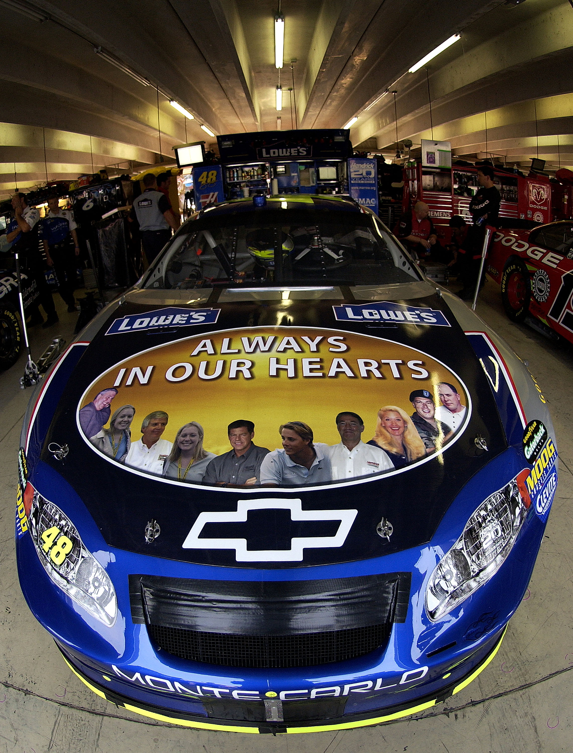 HAMPTON, GA - OCTOBER 30:  The tribute carried on the hood of the Hendrick Motorsports Lowes Chevrolet driven by Jimmie Johnson, during practice for the NASCAR Nextel Cup Series Bass Pro Shops MBNA 500 on October 30, 2004 at the Atlanta Motor Speedway in
