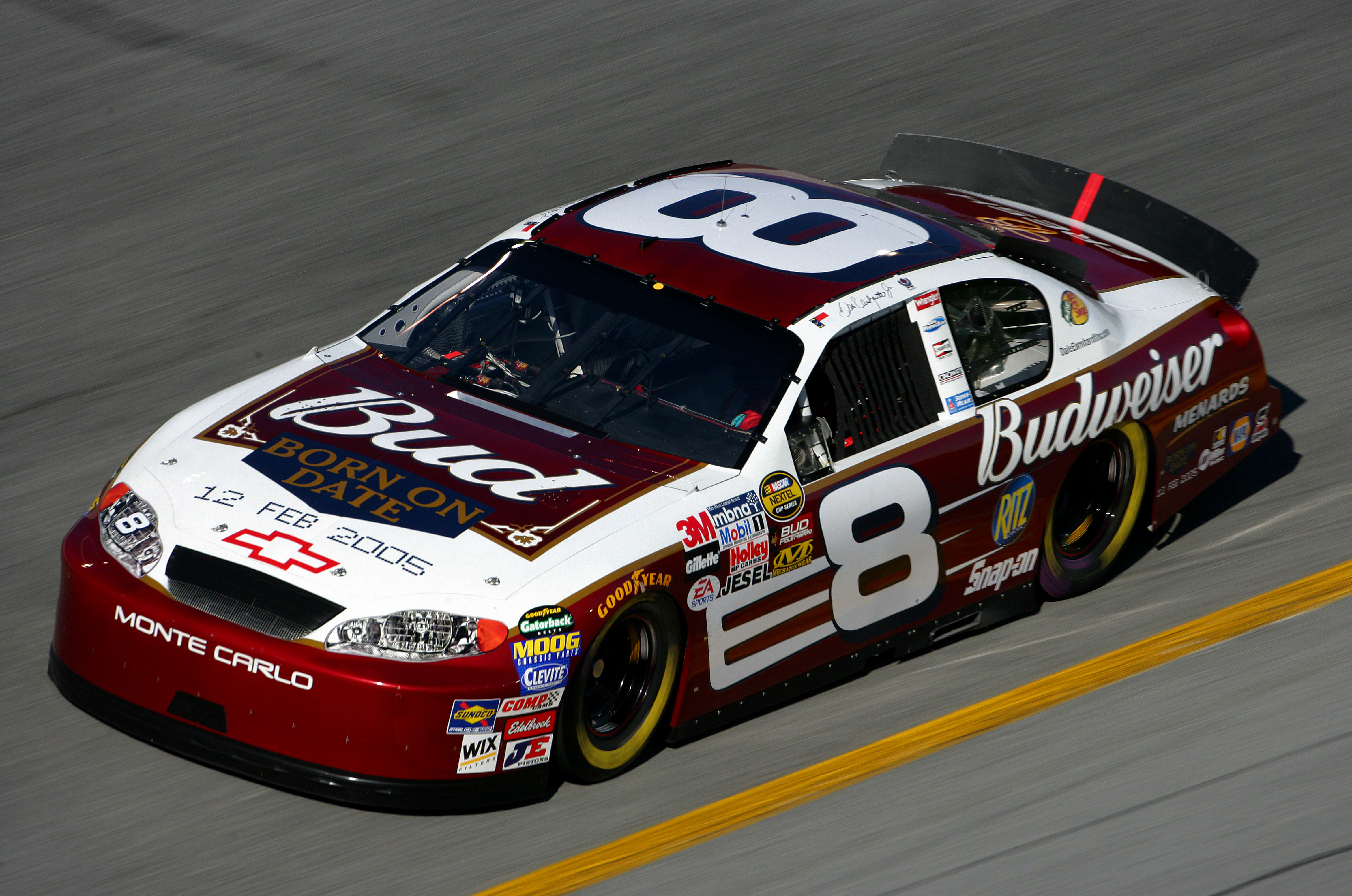 DAYTONA BEACH, FL - FEBRUARY 11:  Dale Earnhardt Jr drives the #8 Budweiser Chevrolet during practice for the Budweiser Shootout at the NASCAR Nextel Cup Daytona 500 on February 11, 2005 at the Daytona International Speedway in Daytona, Florida.  (Photo B