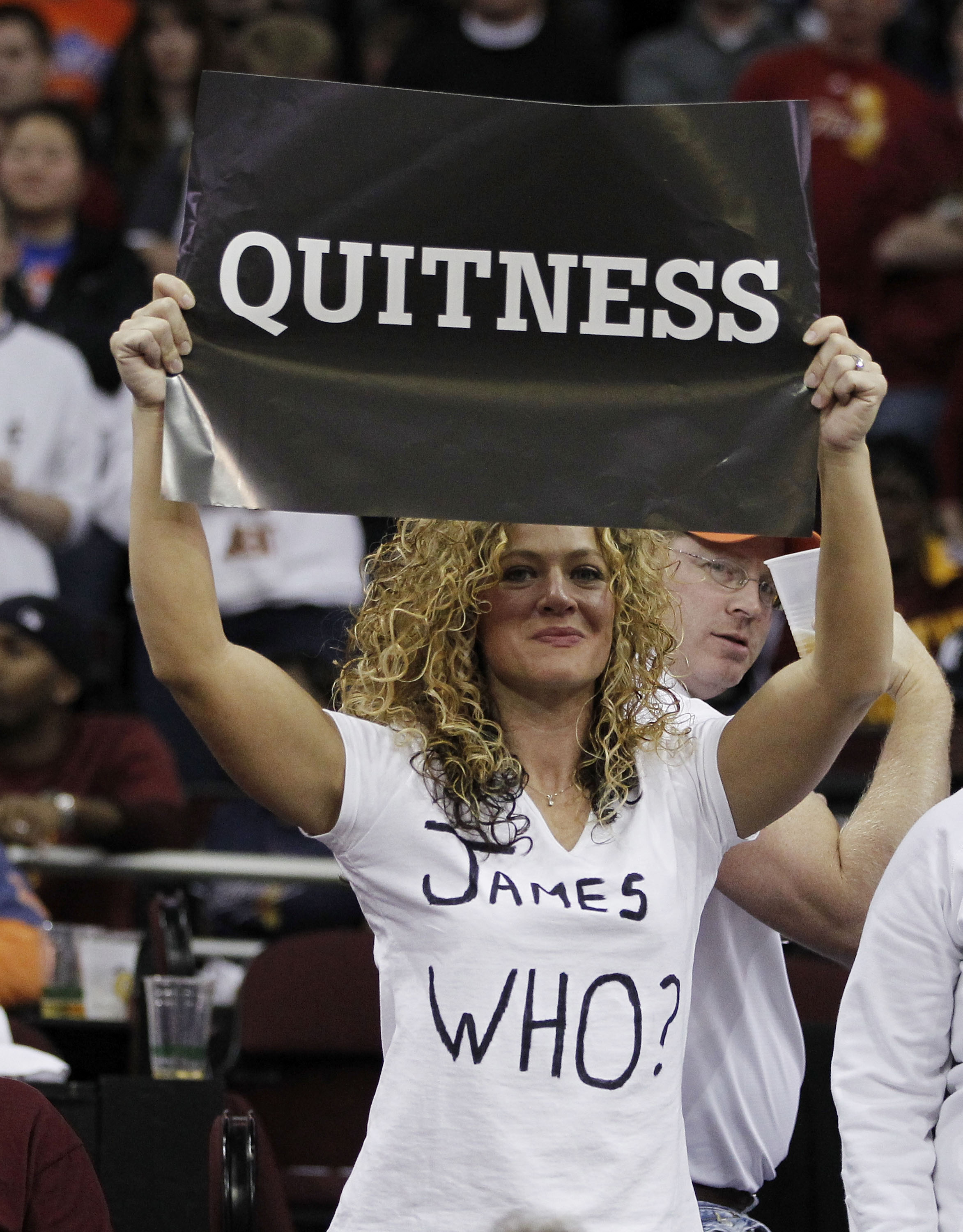 CLEVELAND, OH - DECEMBER 02: A Fan holds up sign during a game between the Cleveland Cavaliers playing the Miami Heat and Cleveland Cavliers at Quicken Loans Arena on December 2, 2010 in Cleveland, Ohio. NOTE TO USER: User expressly acknowledges and agree