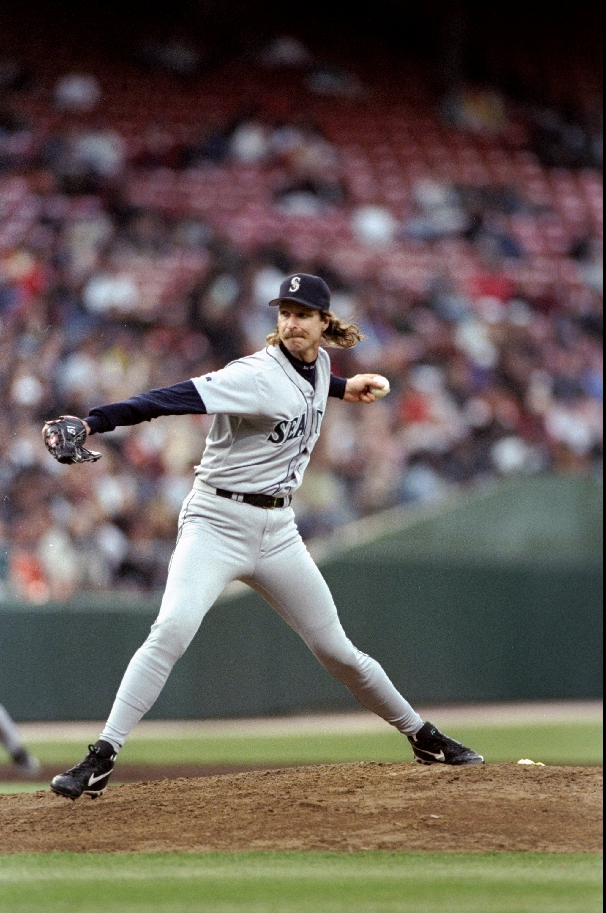 8 Jun 1998:  Randy Johnson #51 of the Seattle Mariners in action during a game against the San Francisco Giants at 3 Com Park in San Francisco, California. The Giants defeated the Mariners 4-3. Mandatory Credit: Otto Greule Jr.  /Allsport