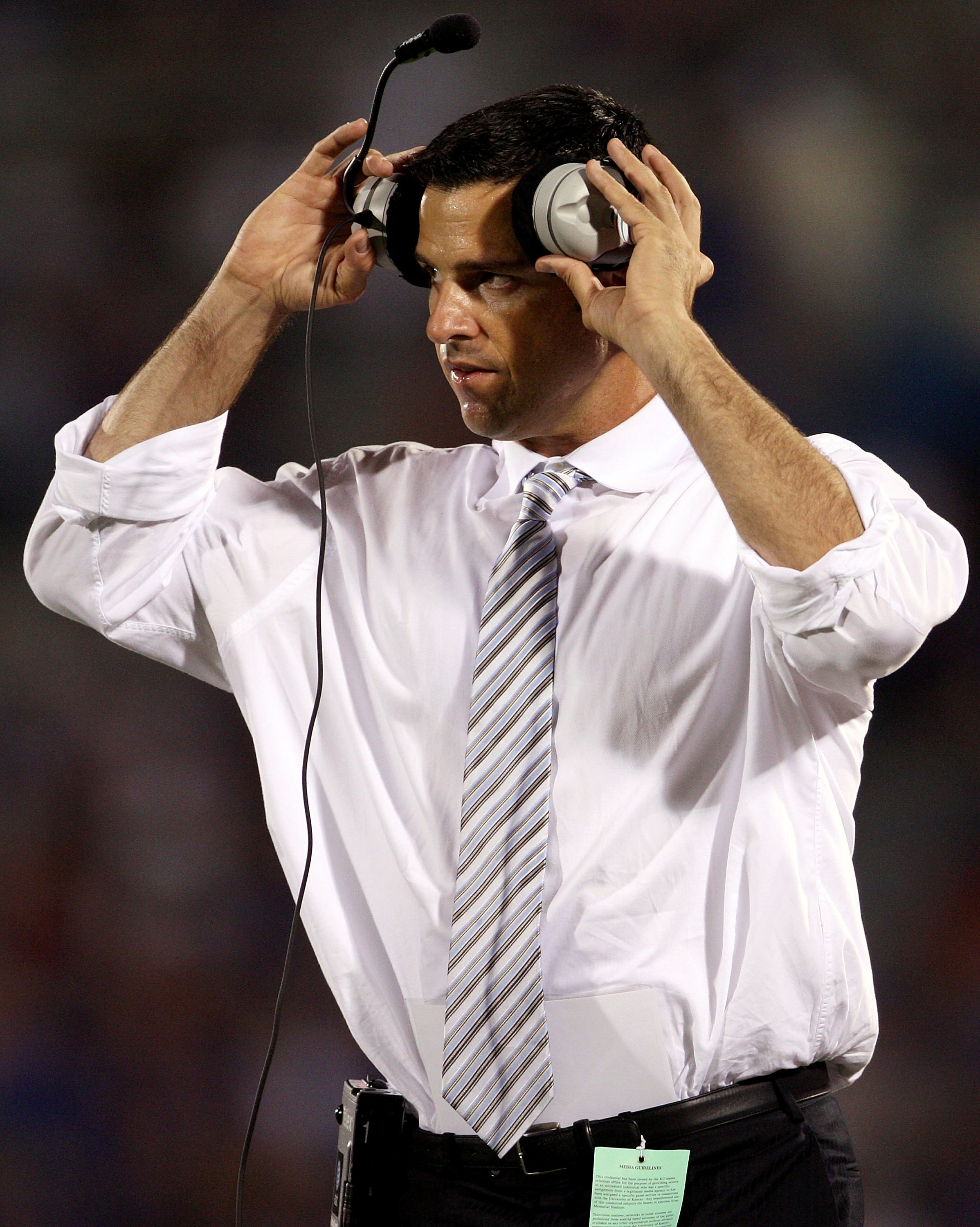 LAWRENCE, KS - SEPTEMBER 22: Head coach Mario Cristobal of the Florida International Golden Panthers watches from the sidelines during the game against the Kansas Jayhawks on September 22, 2007 at Memorial Stadium in Lawrence, Kansas. (Photo by Jamie Sq