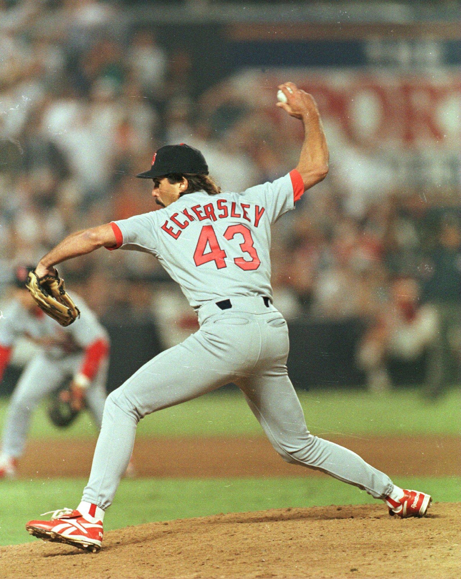 5 Oct 1996:  Relief pitcher Dennis Eckersley of the St. Louis Cardinals in action during the ninth inning of the Cardinals 7-5 victory over the San Diego Padres in game three of the National League Divisional Series held at Jack Murphy Stadium in San Dieg