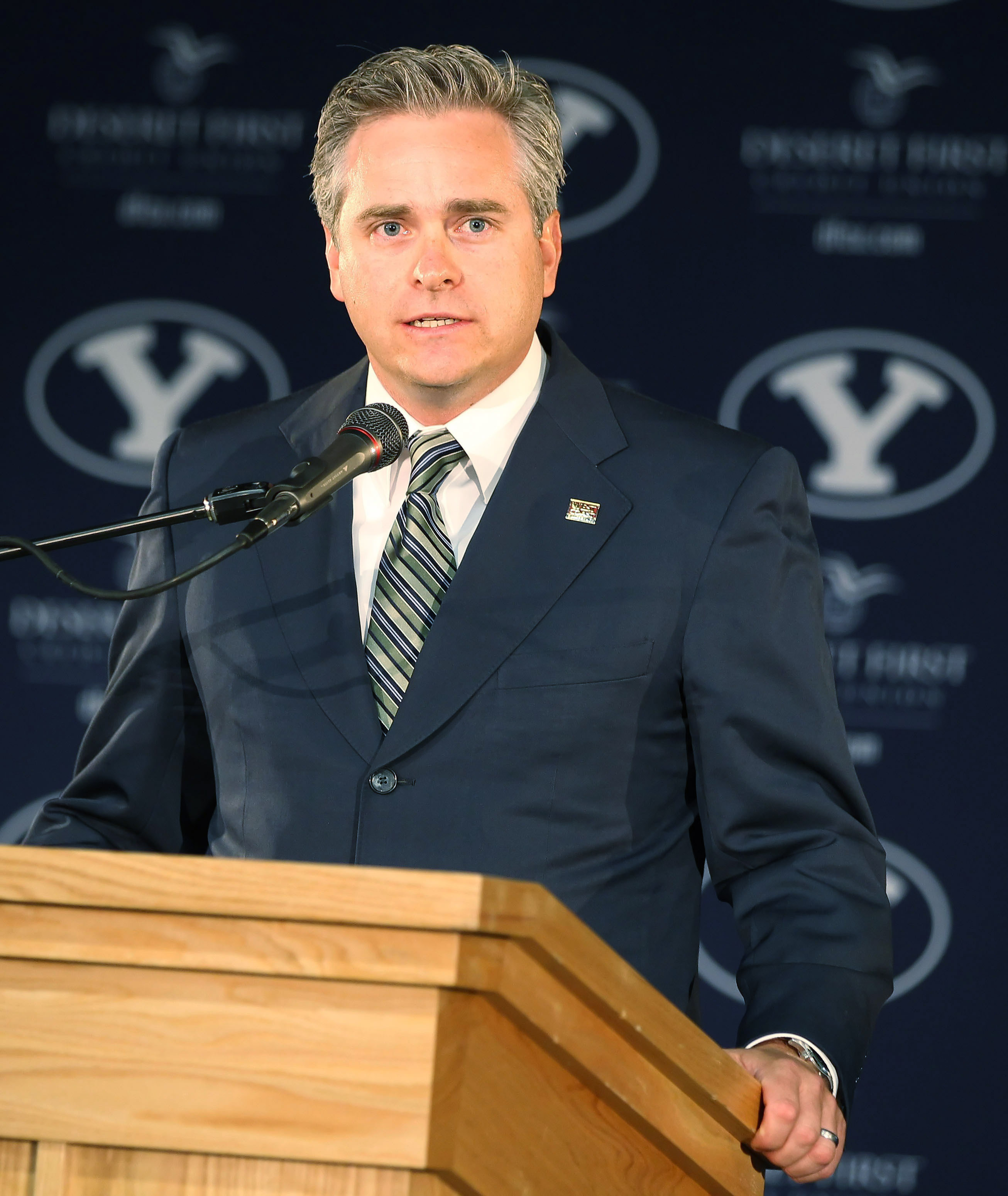 PROVO, UT - SEPTEMBER 1: Western Coast Conference Commissioner Jamie Zaninovich announces that BYU's other sports will join his conference after BYU football becomes independent in 2011 separating from the Mountain West Conference, September 1, 2010 in P