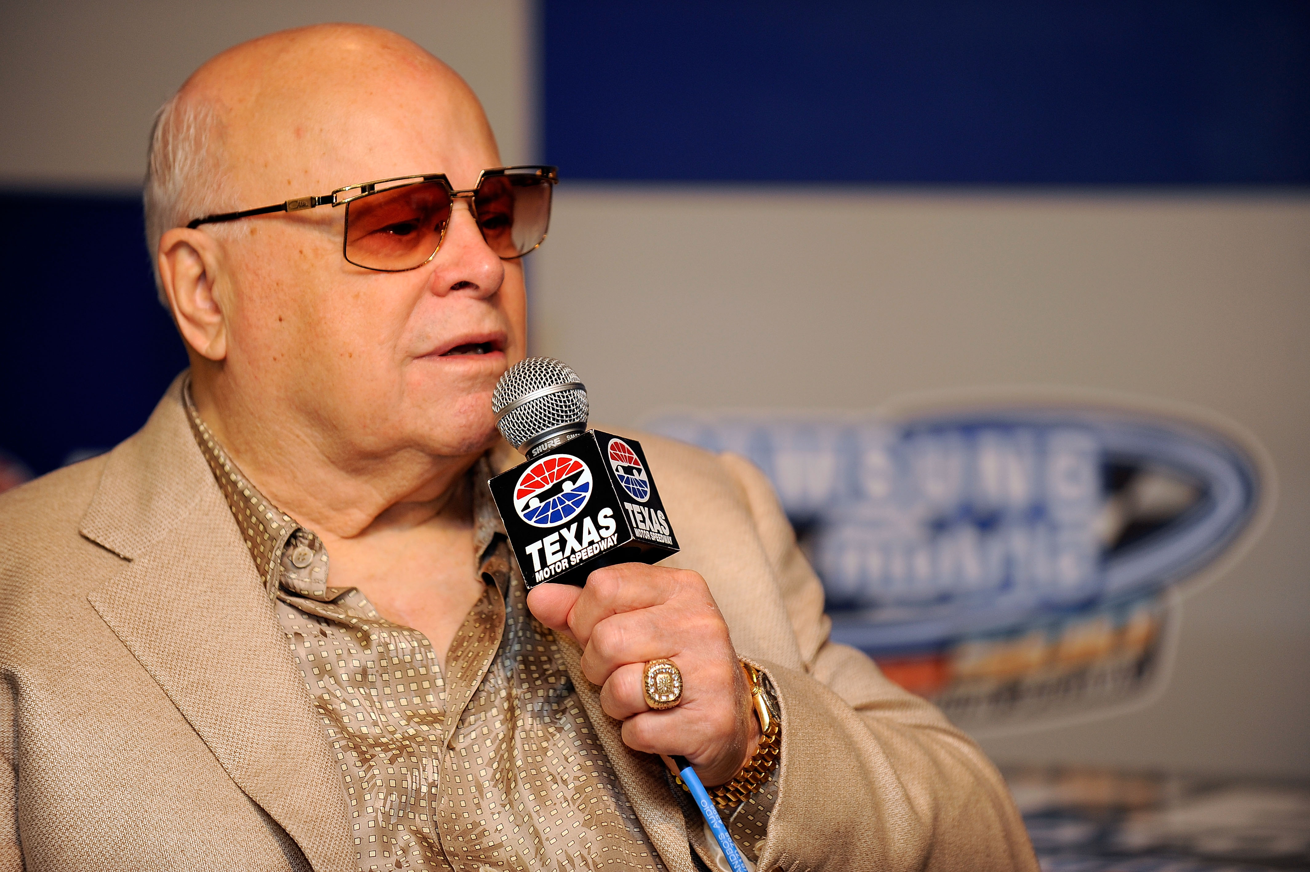 FORT WORTH, TX - APRIL 16:  Speedway Motorsports Inc. owner/CEO Bruton Smith speaks to the media during a press conference at Texas Motor Speedway on April 16, 2010 in Fort Worth, Texas.  (Photo by Rusty Jarrett/Getty Images for NASCAR)