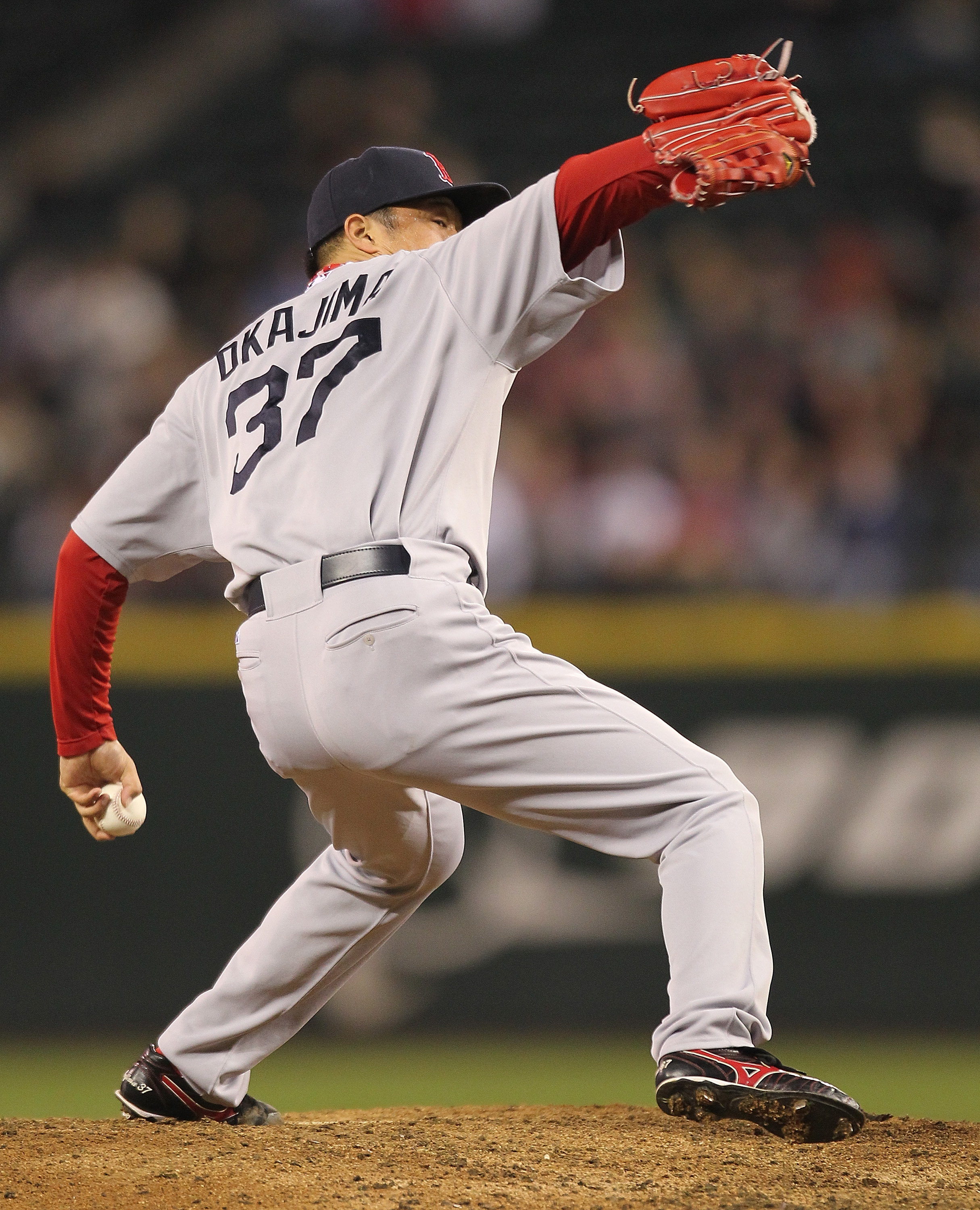 SEATTLE - SEPTEMBER 14:  Relief pitcher Hideki Okajima #37 of the Boston Red Sox pitches against the Seattle Mariners at Safeco Field on September 14, 2010 in Seattle, Washington. (Photo by Otto Greule Jr/Getty Images)