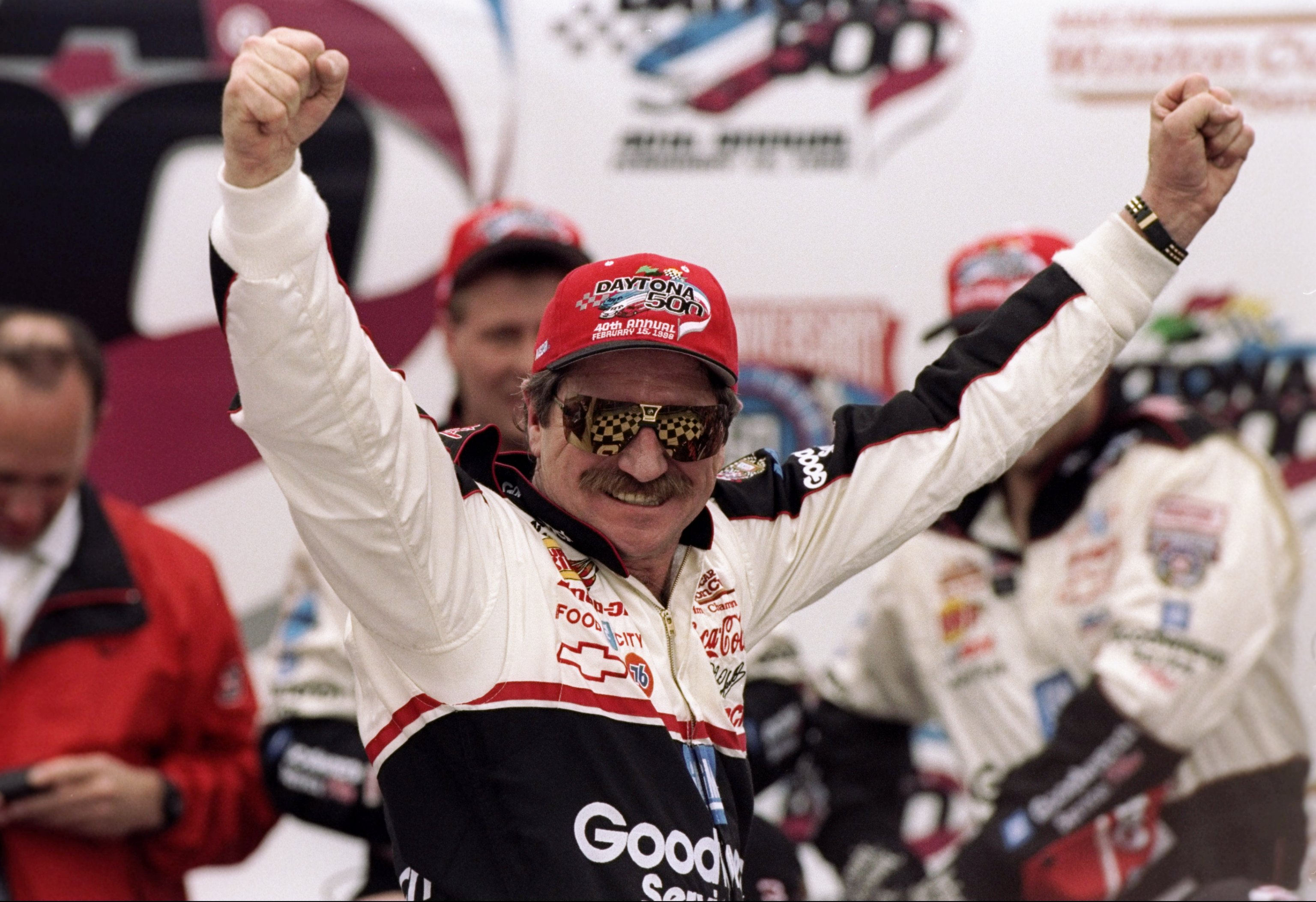 15 Feb 1998: Dale Earnhardt celebrates after winning the Daytona 500 at Daytona International Speedway in Daytona Beach, Florida.